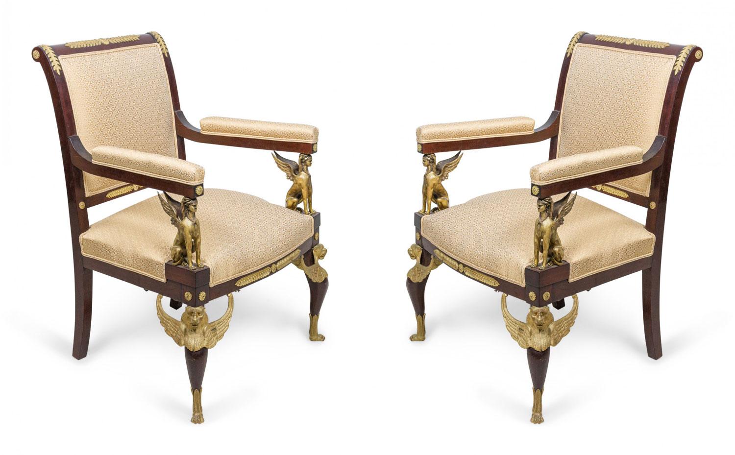 Empire Revival Upholstered Mahogany and Ormolu 7-Piece Salon Set Bon état - En vente à Queens, NY