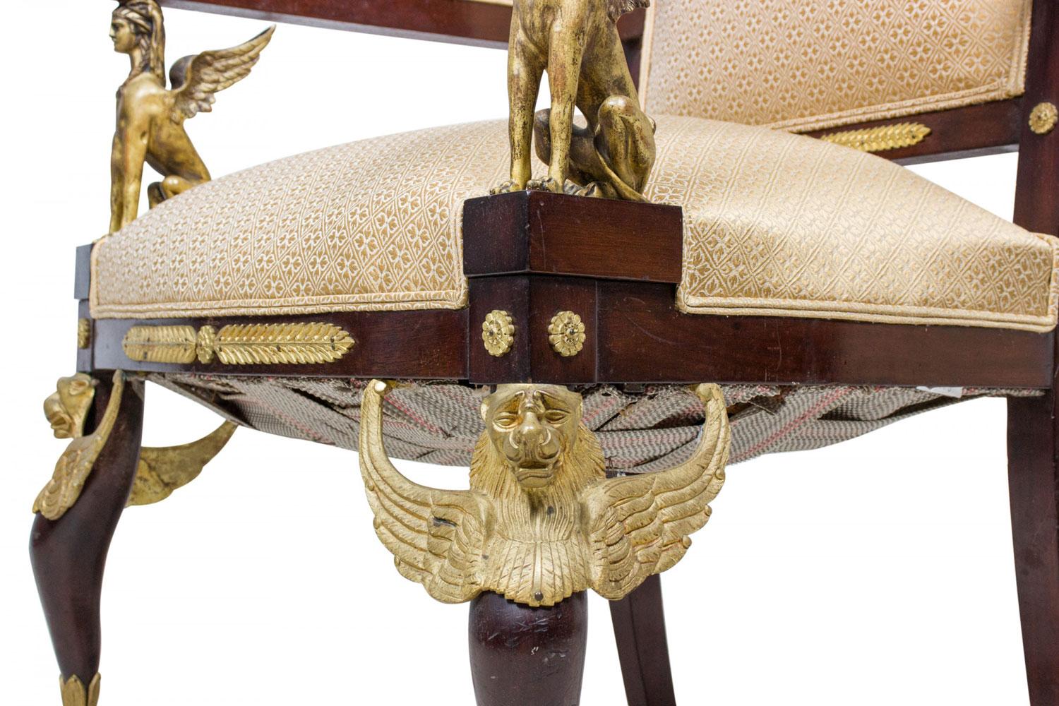 Empire Revival Upholstered Mahogany and Ormolu 7-Piece Salon Set en vente 2