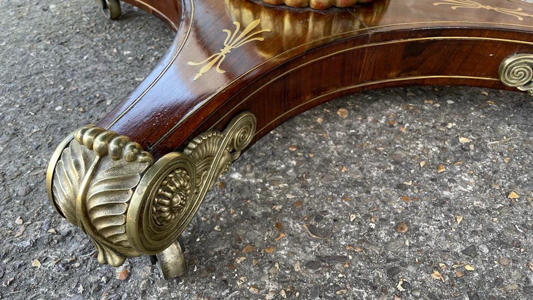 French Empire Rosewood & Brass-Inlaid Dining Table, 19th Century For Sale 7