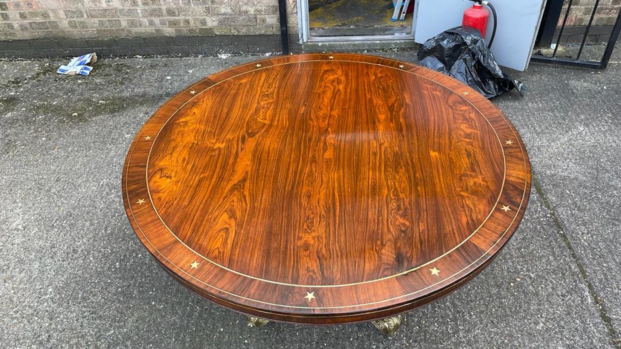 French Empire Rosewood & Brass-Inlaid Dining Table, 19th Century For Sale 8