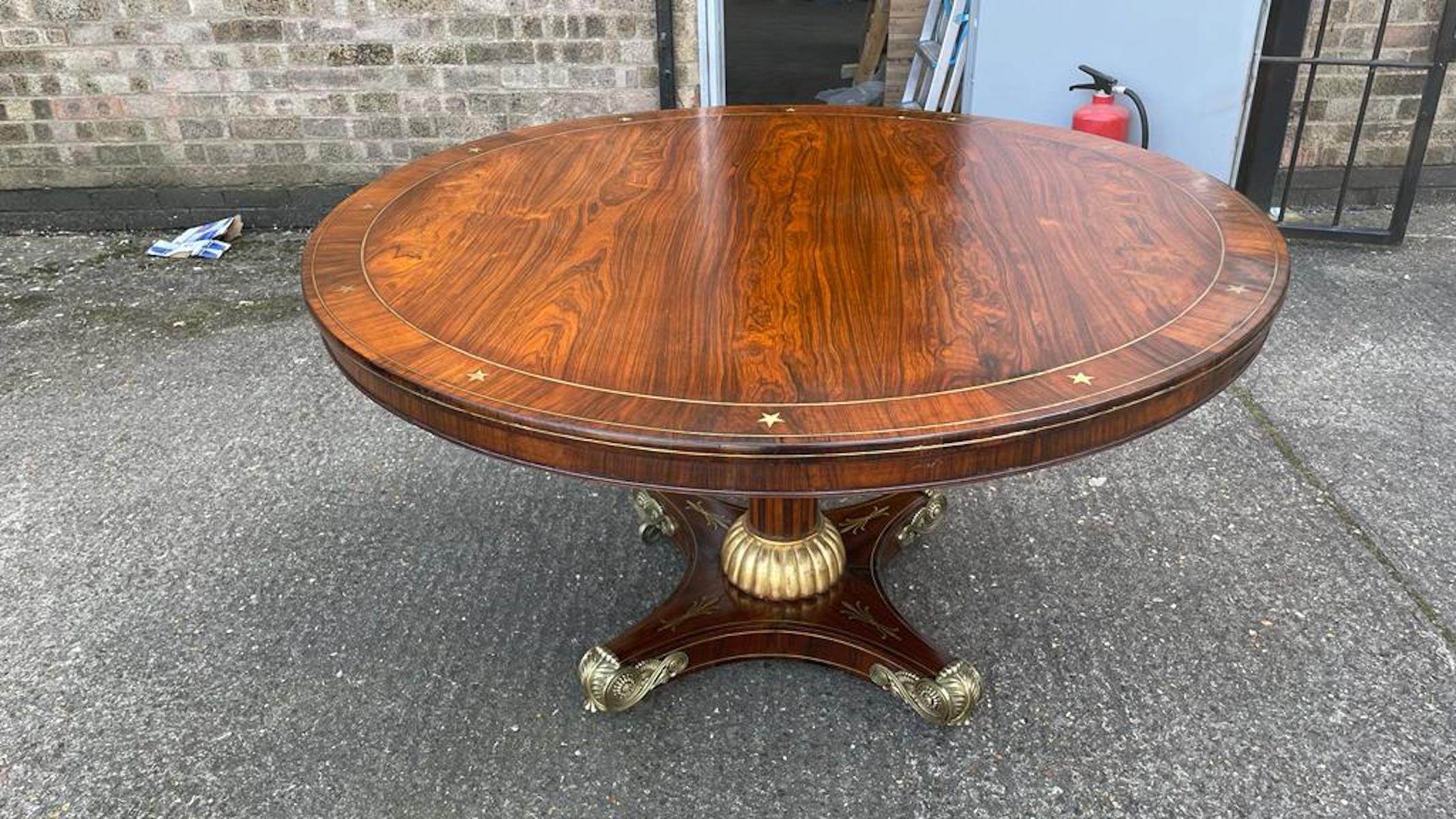 French Empire Rosewood & Brass-Inlaid Dining Table, 19th Century For Sale 9