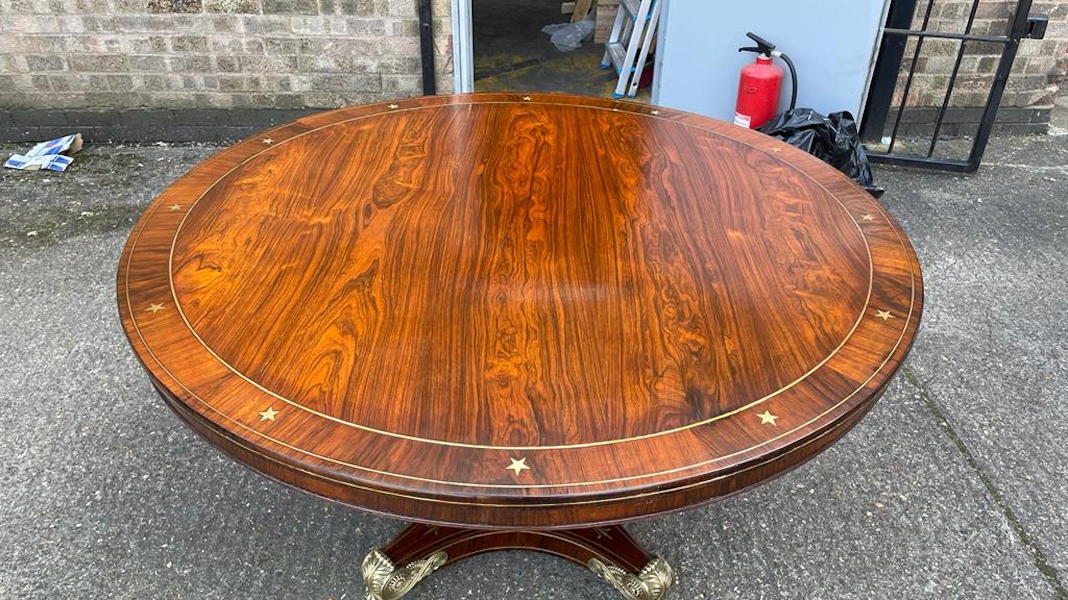 French Empire Rosewood & Brass-Inlaid Dining Table, 19th Century For Sale 1