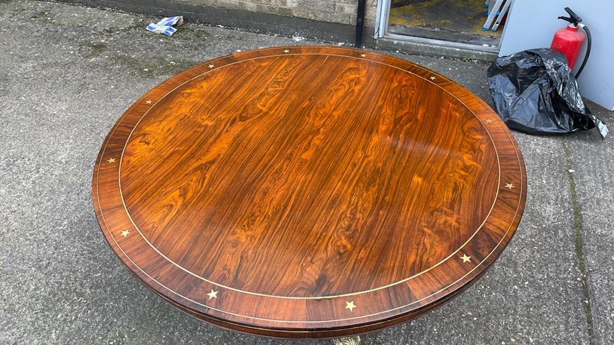 French Empire Rosewood & Brass-Inlaid Dining Table, 19th Century For Sale 2