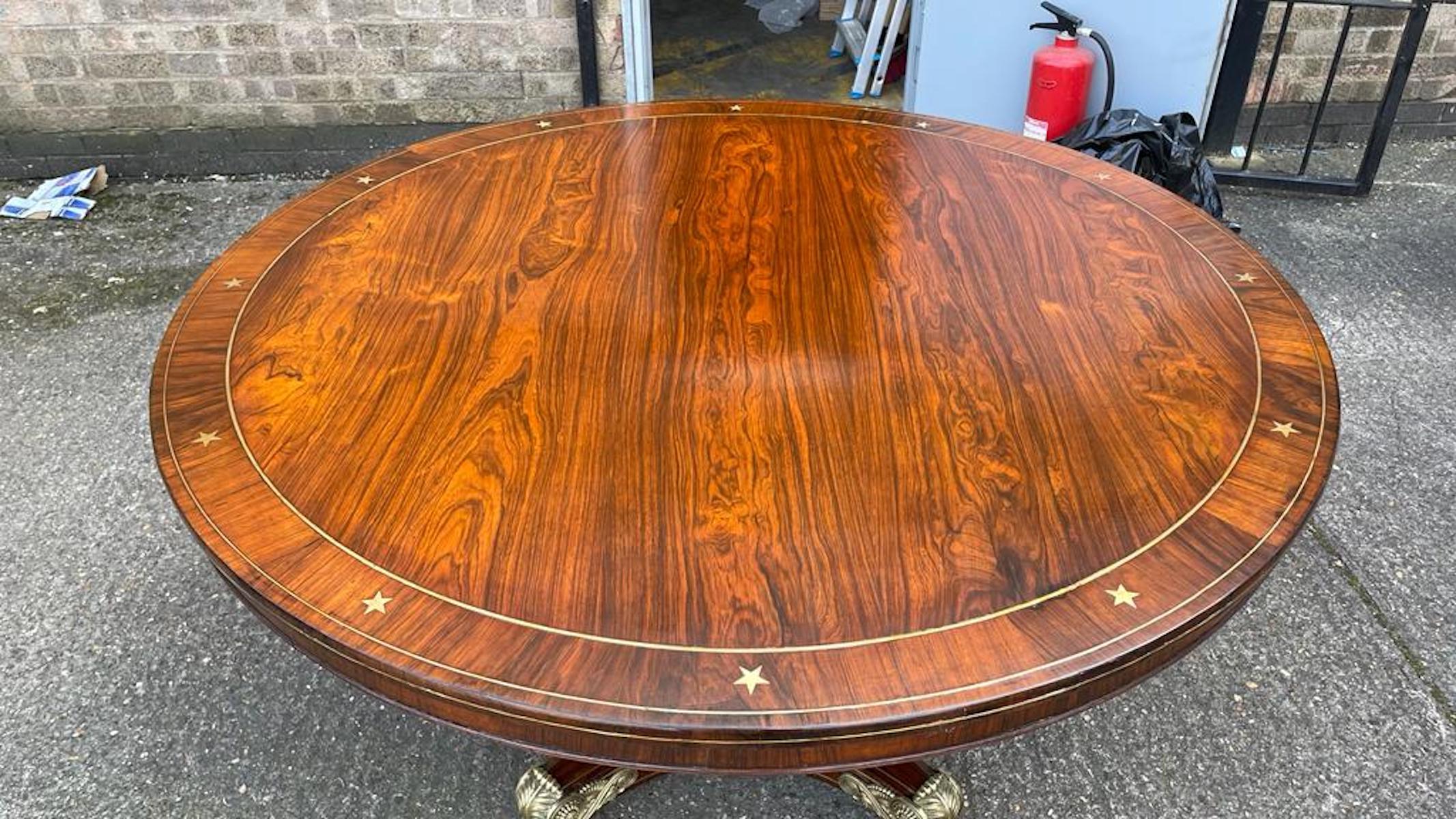 French Empire Rosewood & Brass-Inlaid Dining Table, 19th Century For Sale 3