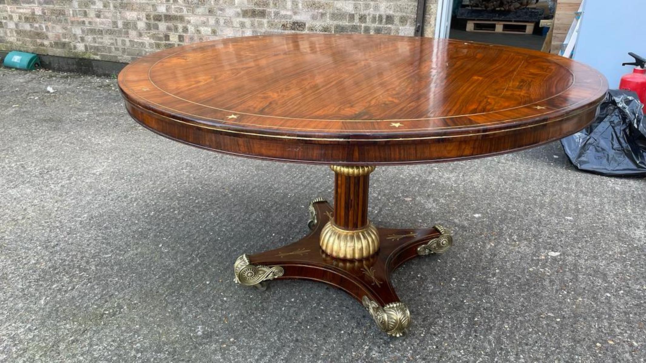 French Empire Rosewood & Brass-Inlaid Dining Table, 19th Century For Sale 4