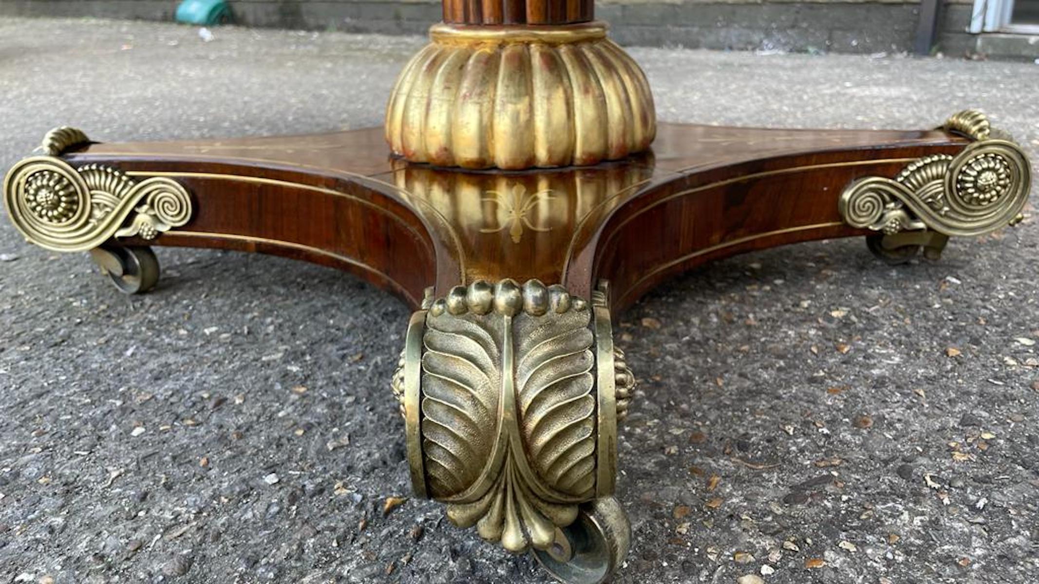 French Empire Rosewood & Brass-Inlaid Dining Table, 19th Century For Sale 5