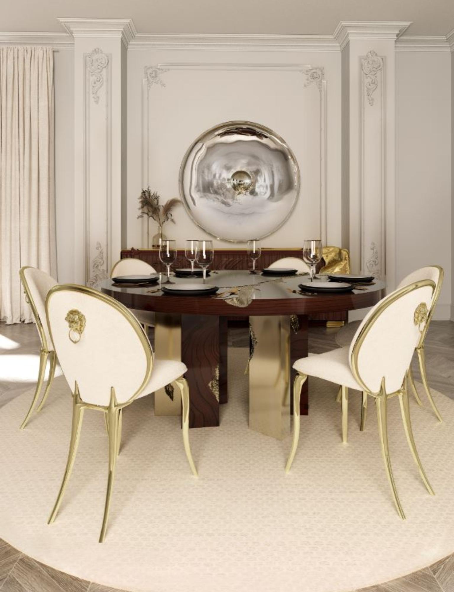 Table de salle à manger ronde Empire en bois et placage fait main - Boca do Lobo en vente 3