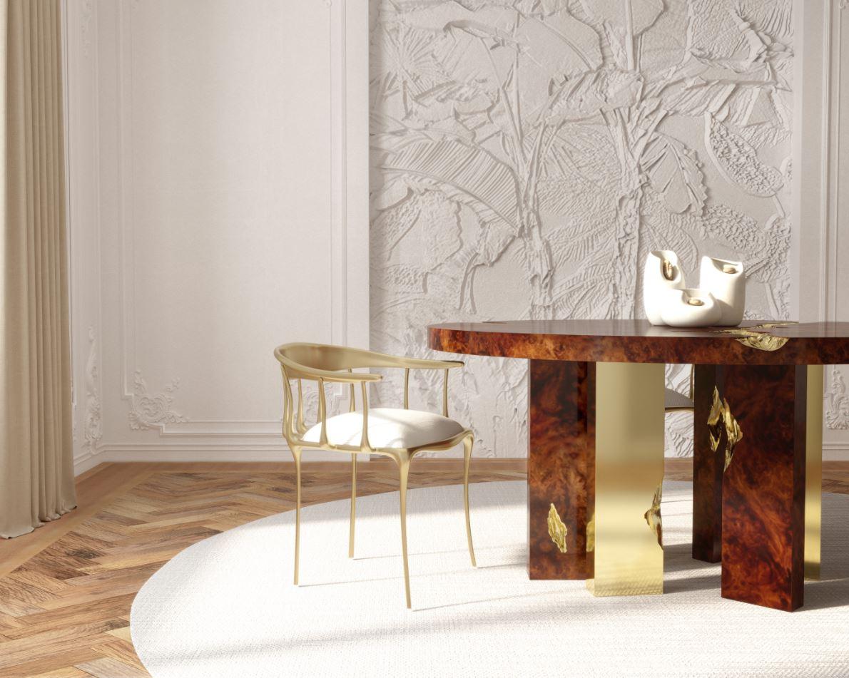 Métal Table de salle à manger ronde Empire en bois et placage fait main - Boca do Lobo en vente