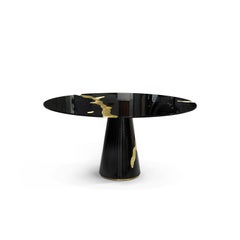 Lapiaz Round Dining Table in Black Lacquer