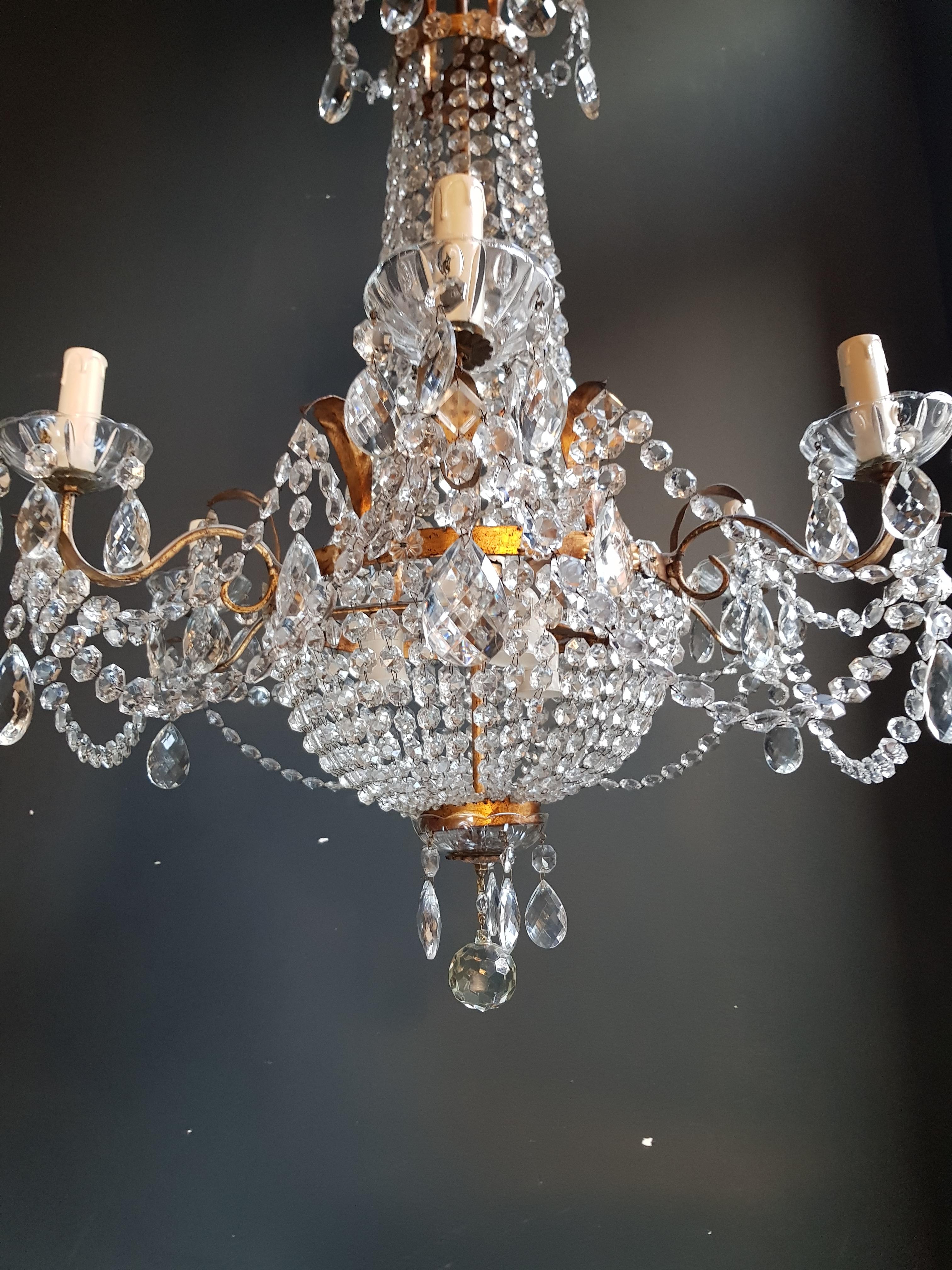 Hand-Knotted Empire Sac a Pearl Iron Chandelier Crystal Lustre Ceiling Lamp Basket Antique
