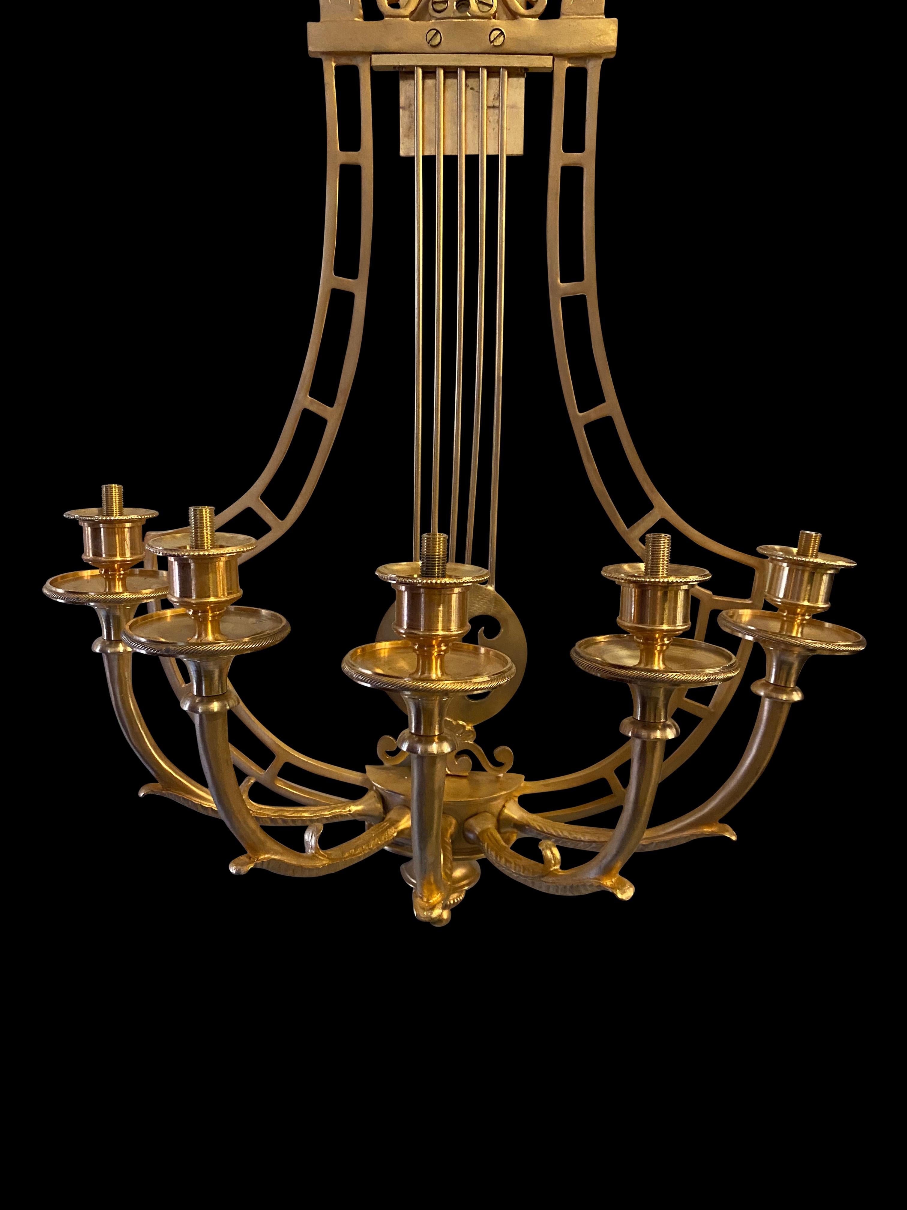 Empire Sconces, French Ormolu Wall Light Candelabras Lyre, 20th Century For Sale 10