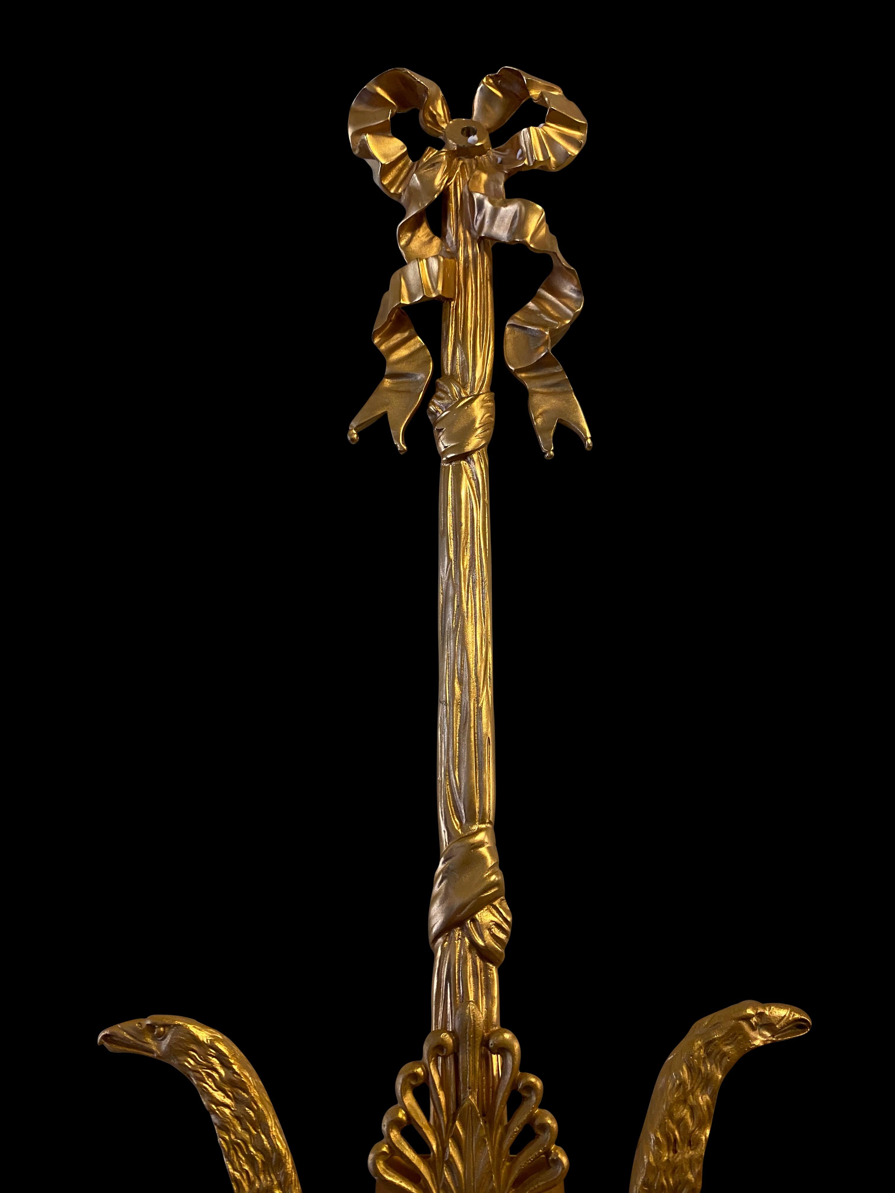 Empire Sconces, French Ormolu Wall Light Candelabras Lyre, 20th Century For Sale 4