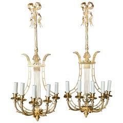 Empire Sconces, French Ormolu Wall Light Candelabras Lyre, 20th Century