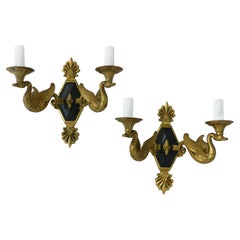 Empire Sconces Swans Pair of Wall Lights Appliques Bronze C1910 FREE SHIPPING