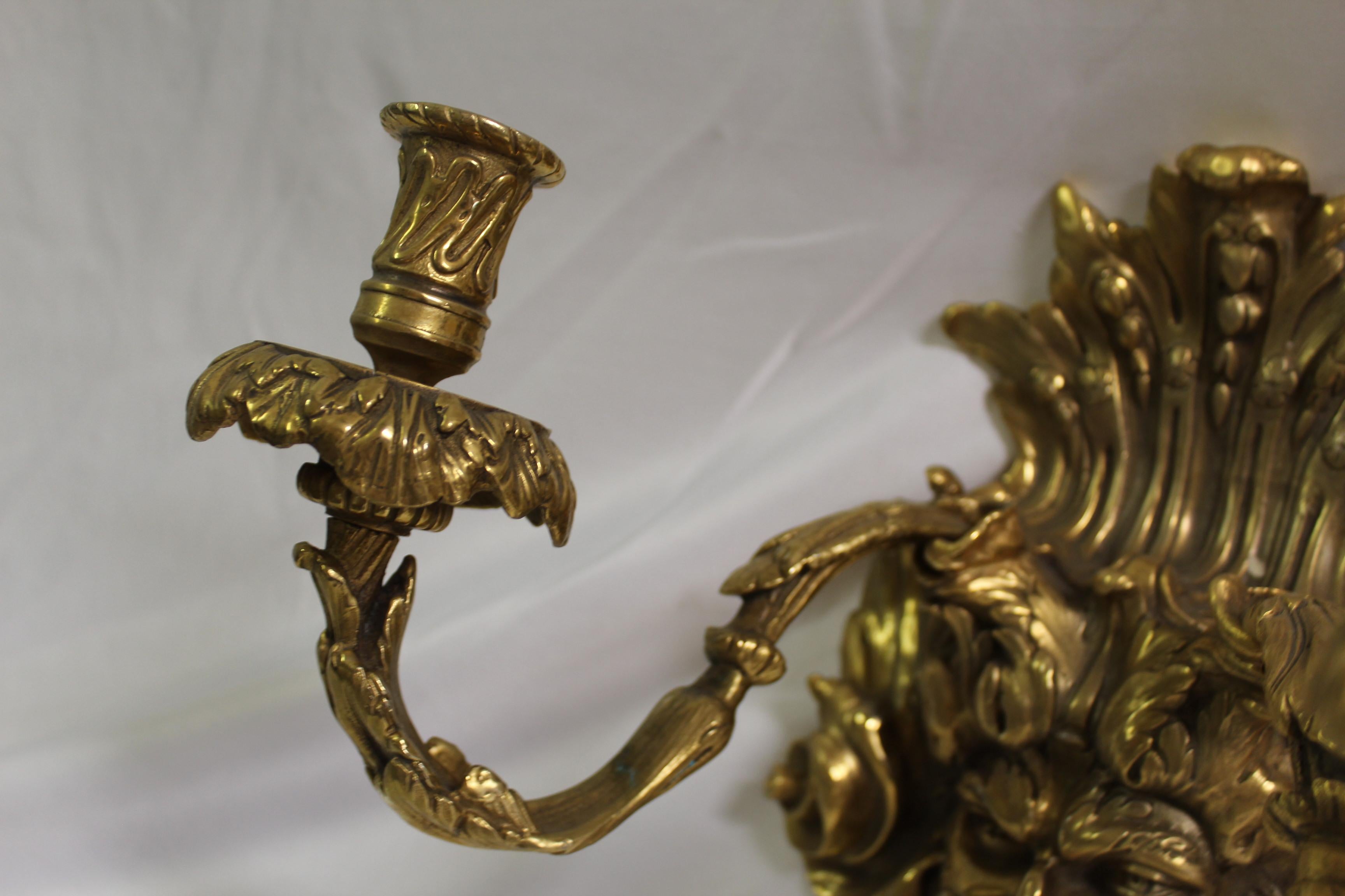 American Empire Sconces W Grotesque Man's Face, Gold Finish, After Empire 2 Arms For Sale