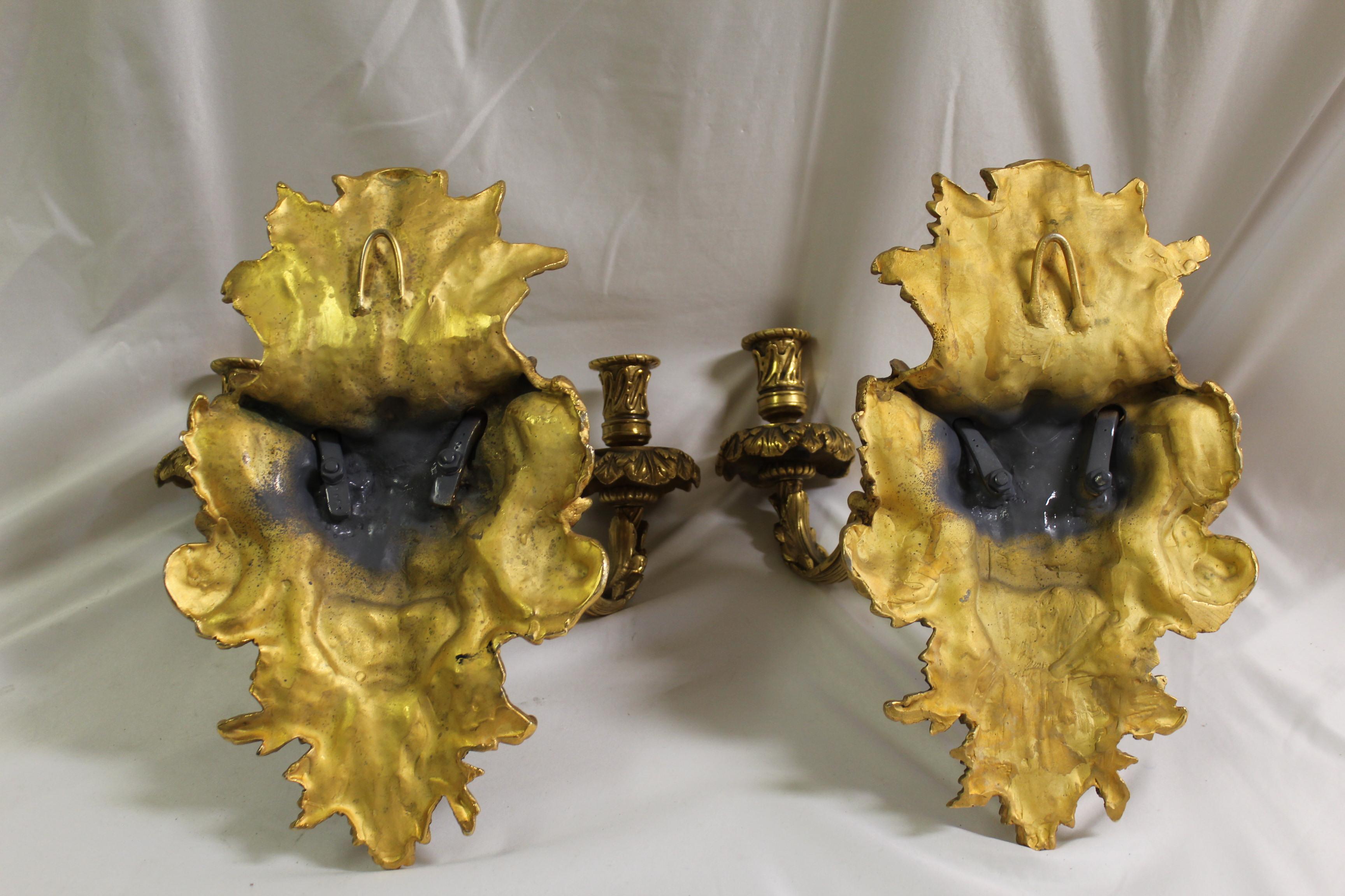 Cast Empire Sconces W Grotesque Man's Face, Gold Finish, After Empire 2 Arms For Sale