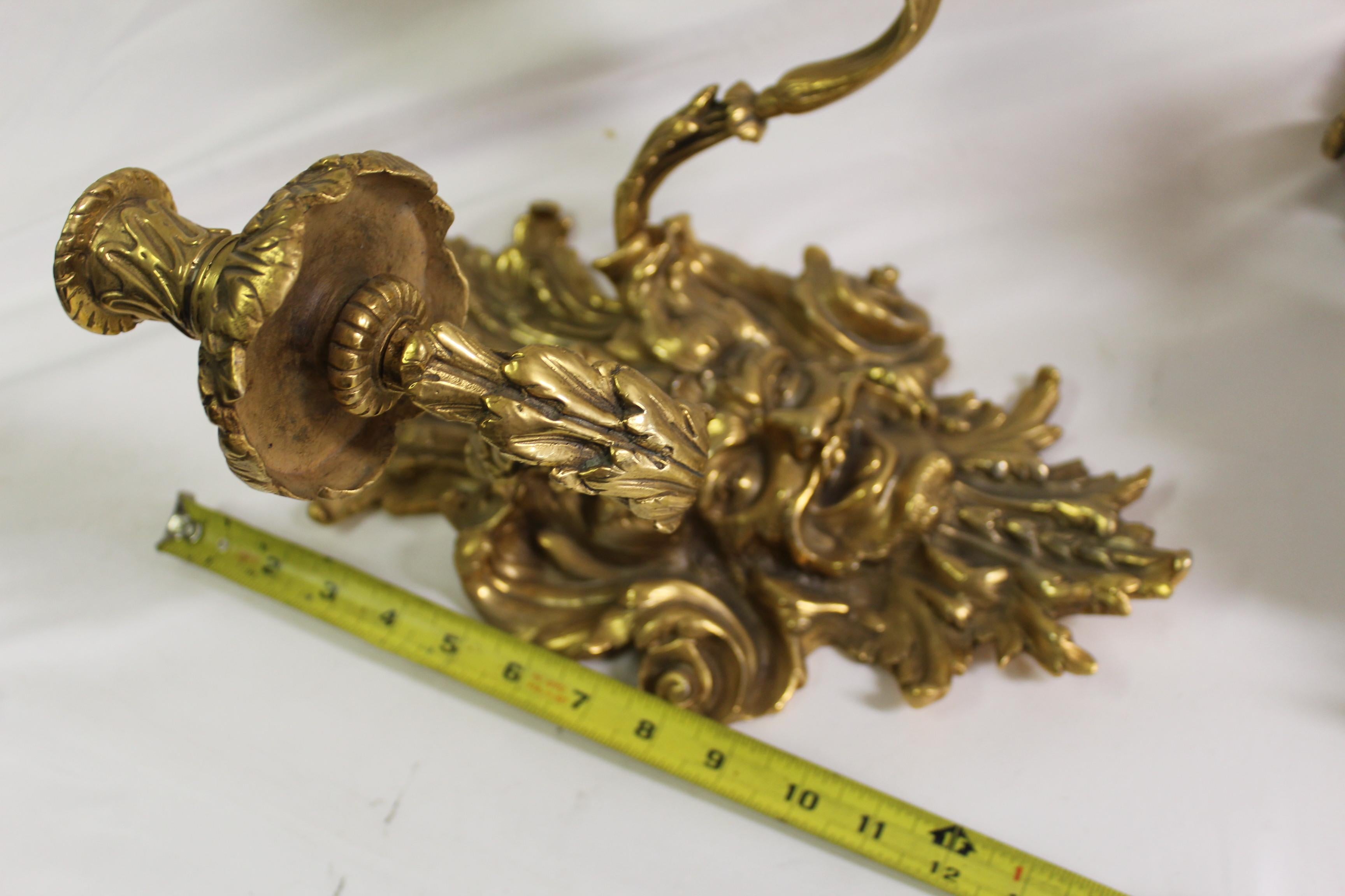Bronze Empire Sconces W Grotesque Man's Face, Gold Finish, After Empire 2 Arms For Sale
