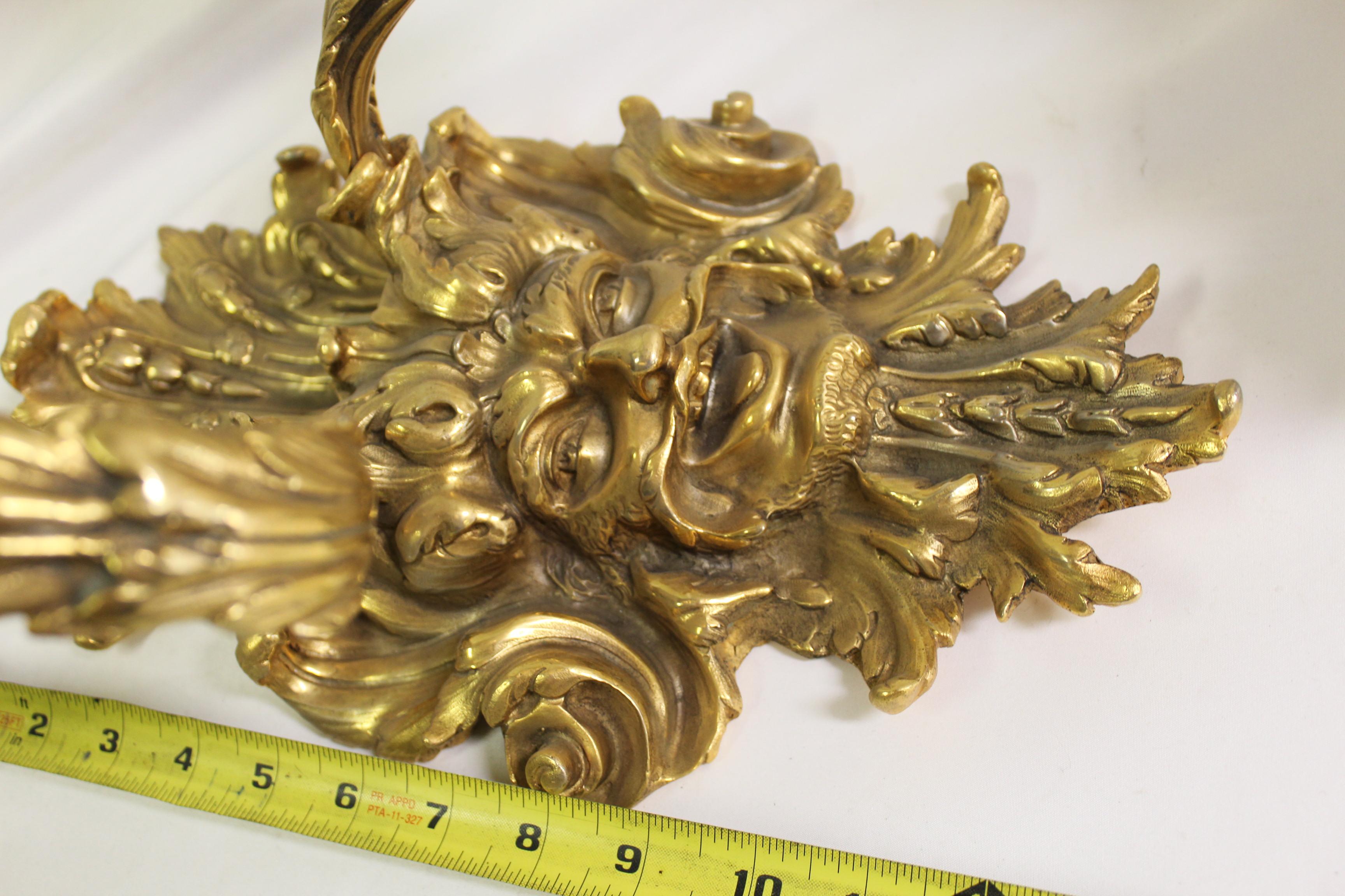 Empire Sconces W Grotesque Man's Face, Gold Finish, After Empire 2 Arms For Sale 1