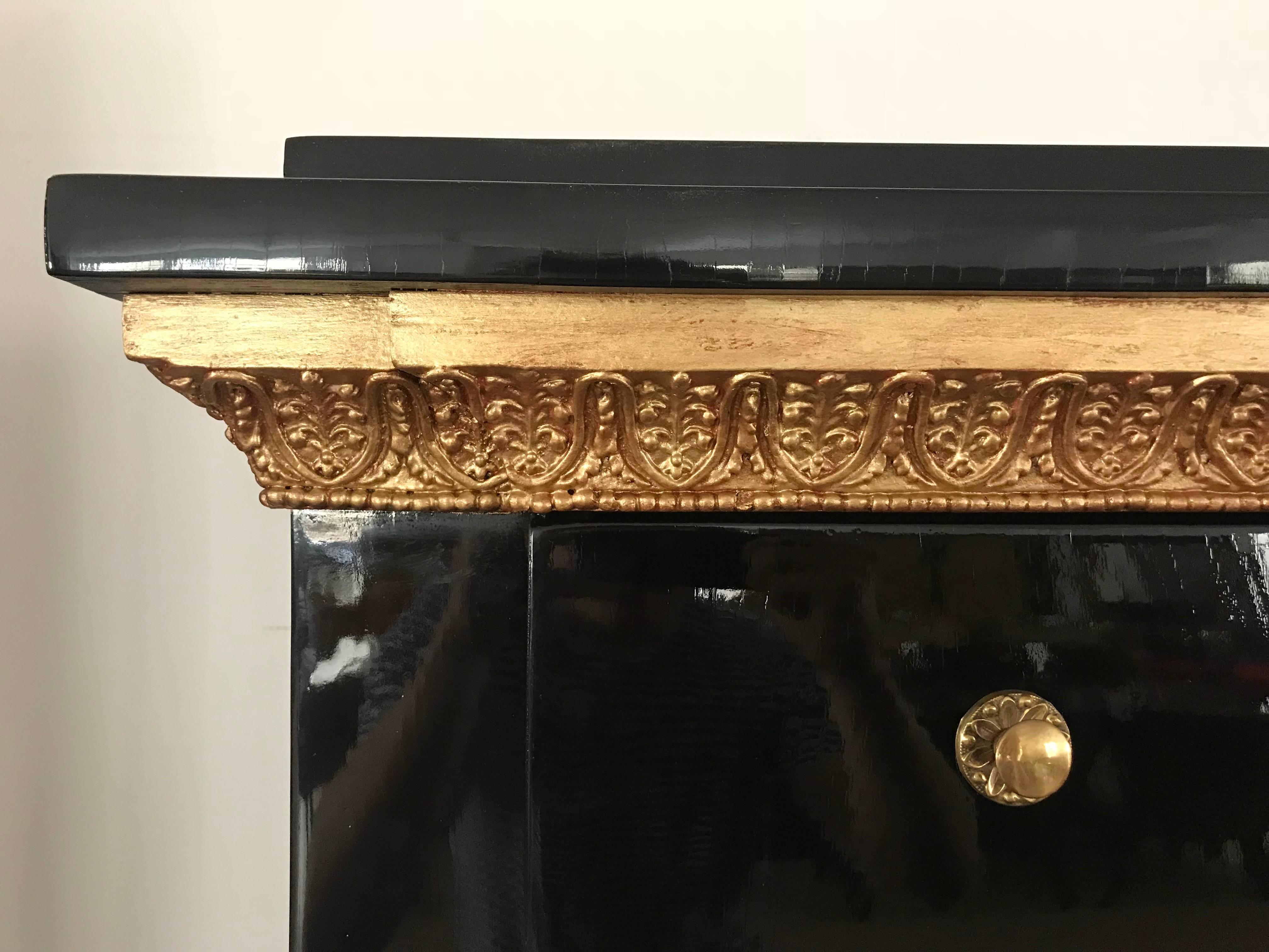Gold Plate Empire Secretaire, Ebonized Maple, Gold-Plated Cornice, Vienna circa 1810/15