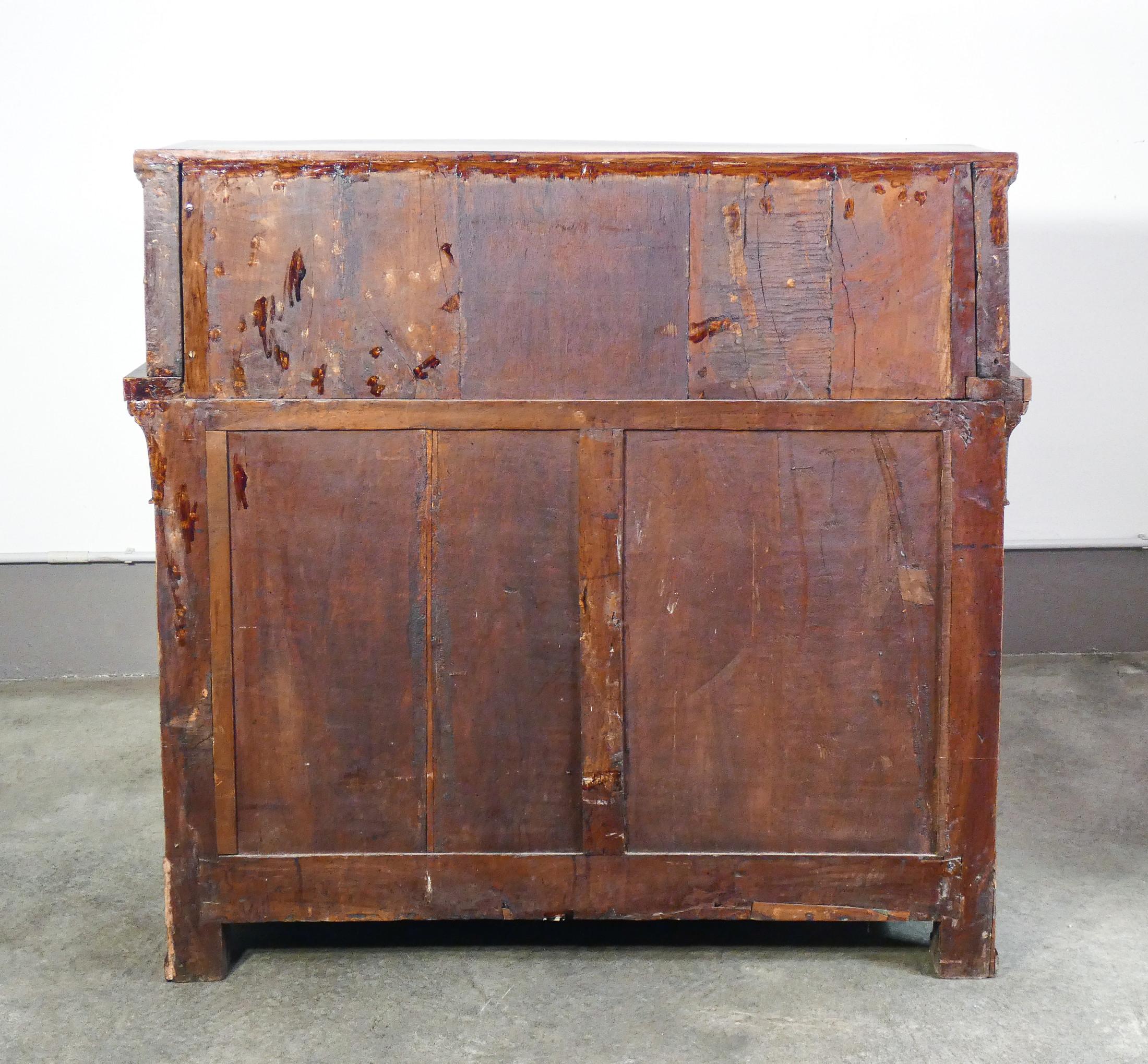 Empire Secretaire with Writing Desk, Richly Inlaid Wood. Italy Late 18th Century For Sale 7