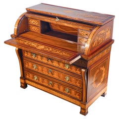 Antique Empire Secretaire with Writing Desk, Richly Inlaid Wood. Italy Late 18th Century