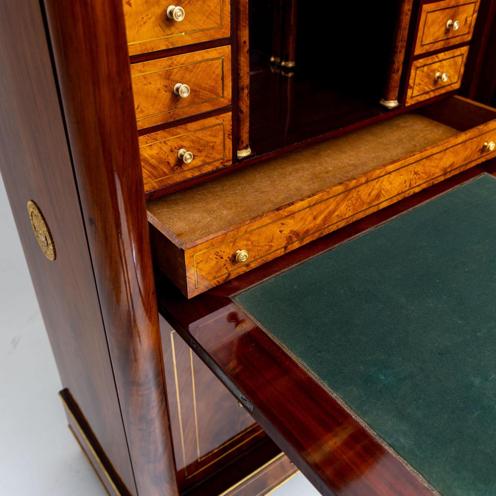 Leather Empire Secretary à abattant, France early 19th century For Sale