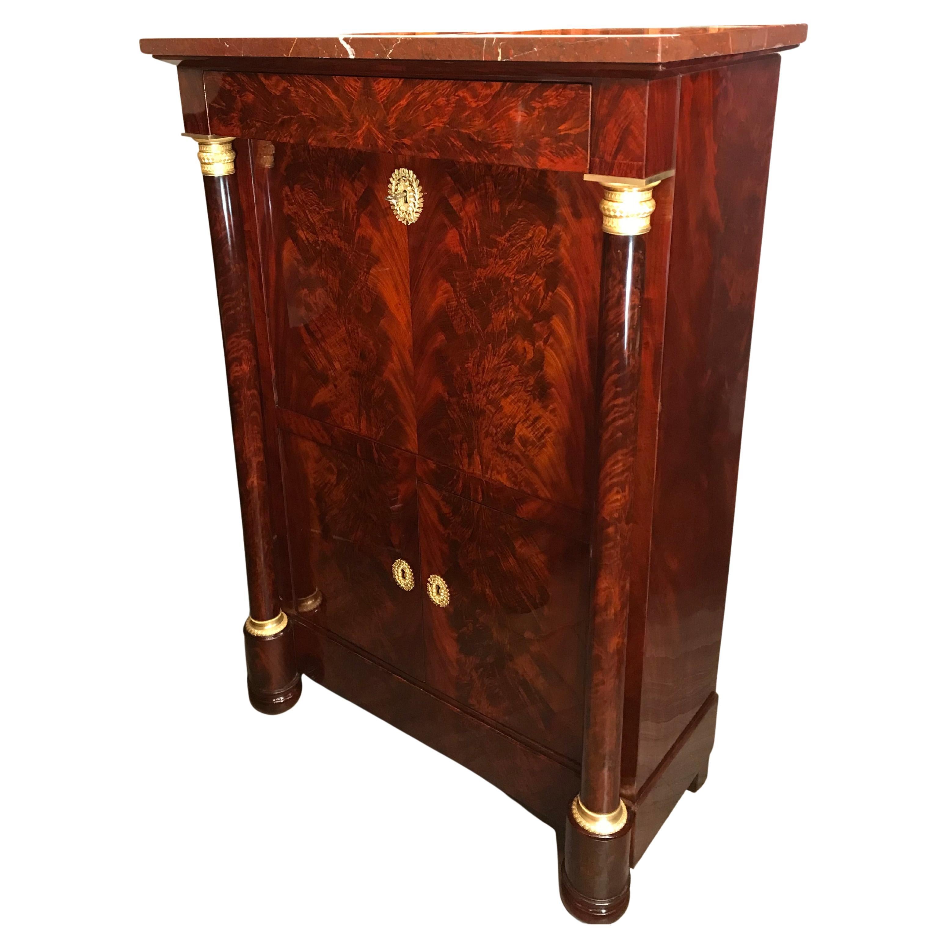 Veneer Empire Secretary Desk, France 19th century For Sale