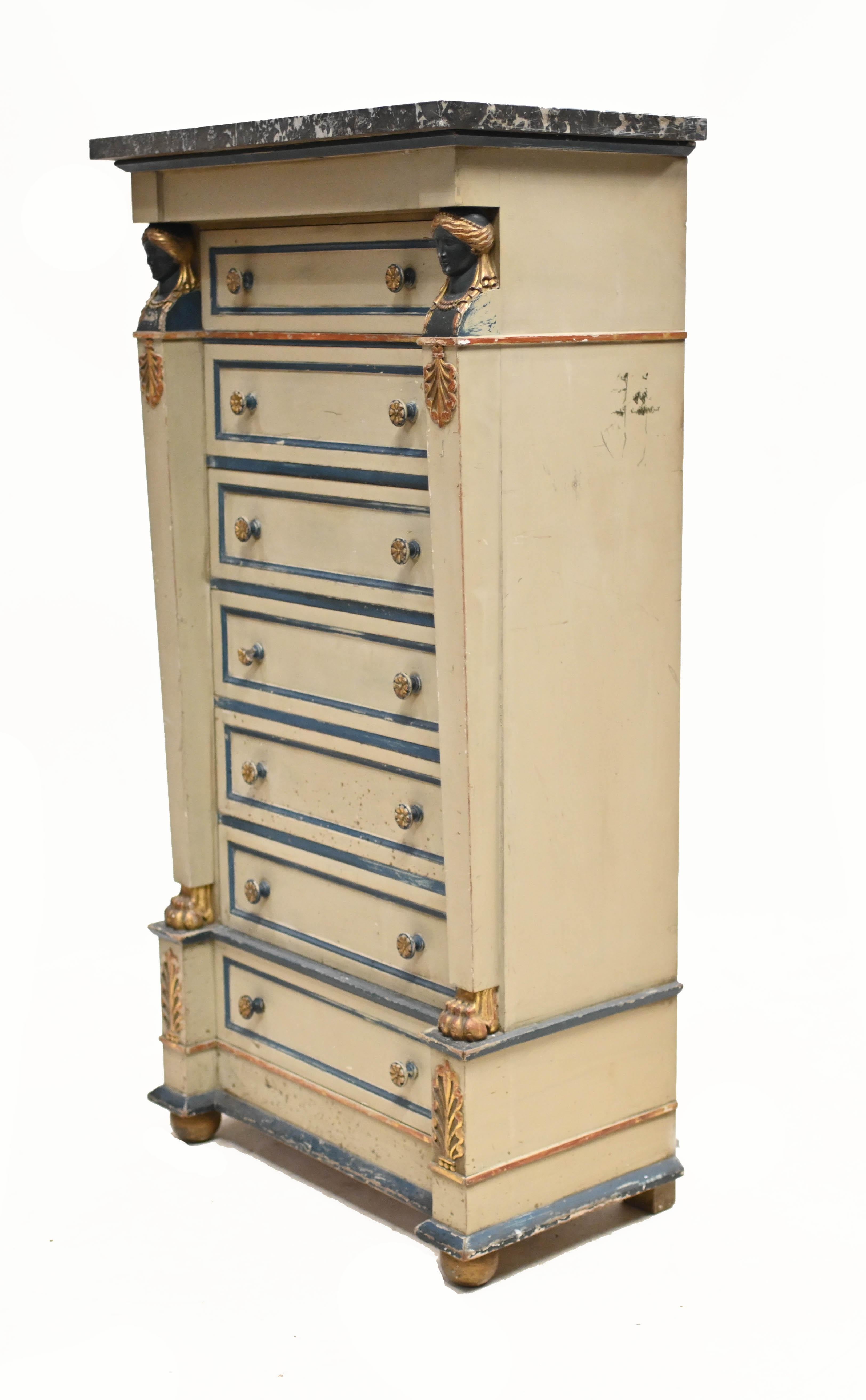 Empire Semainier Chest of Drawers Painted Tall Boy 1880 5