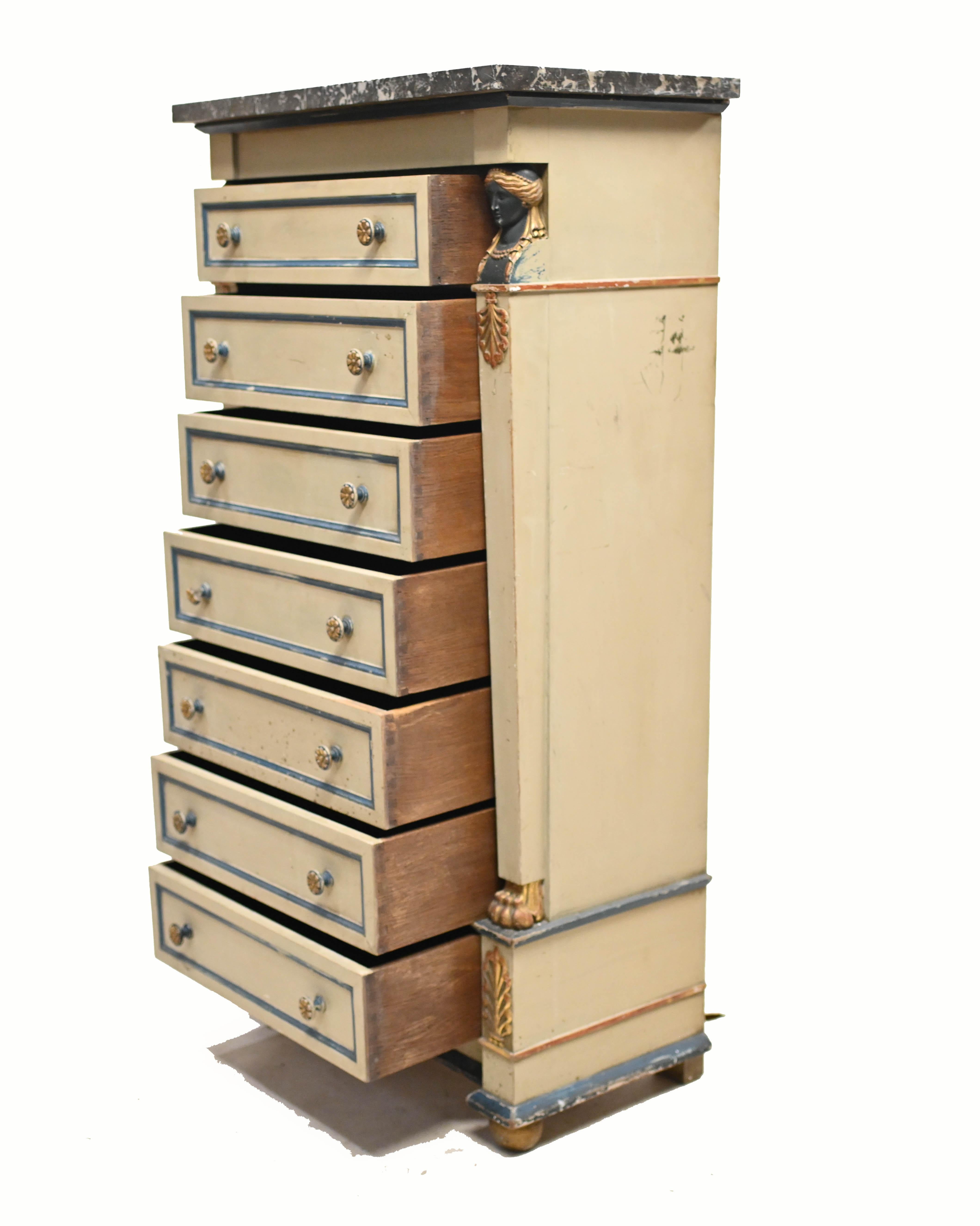 Empire Semainier Chest of Drawers Painted Tall Boy 1880 6