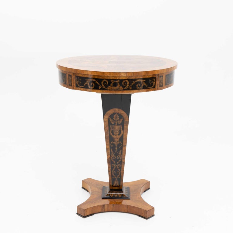 Empire Side Table with Black Ink Painting, Early 19th Century For Sale ...