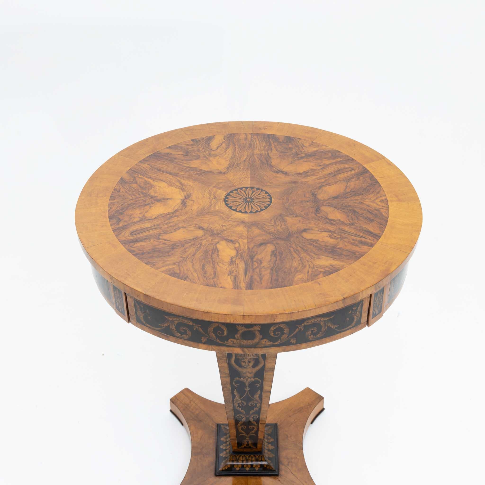 Empire Side Table with Black Ink Painting and a Drawer, Early 19th Century 2