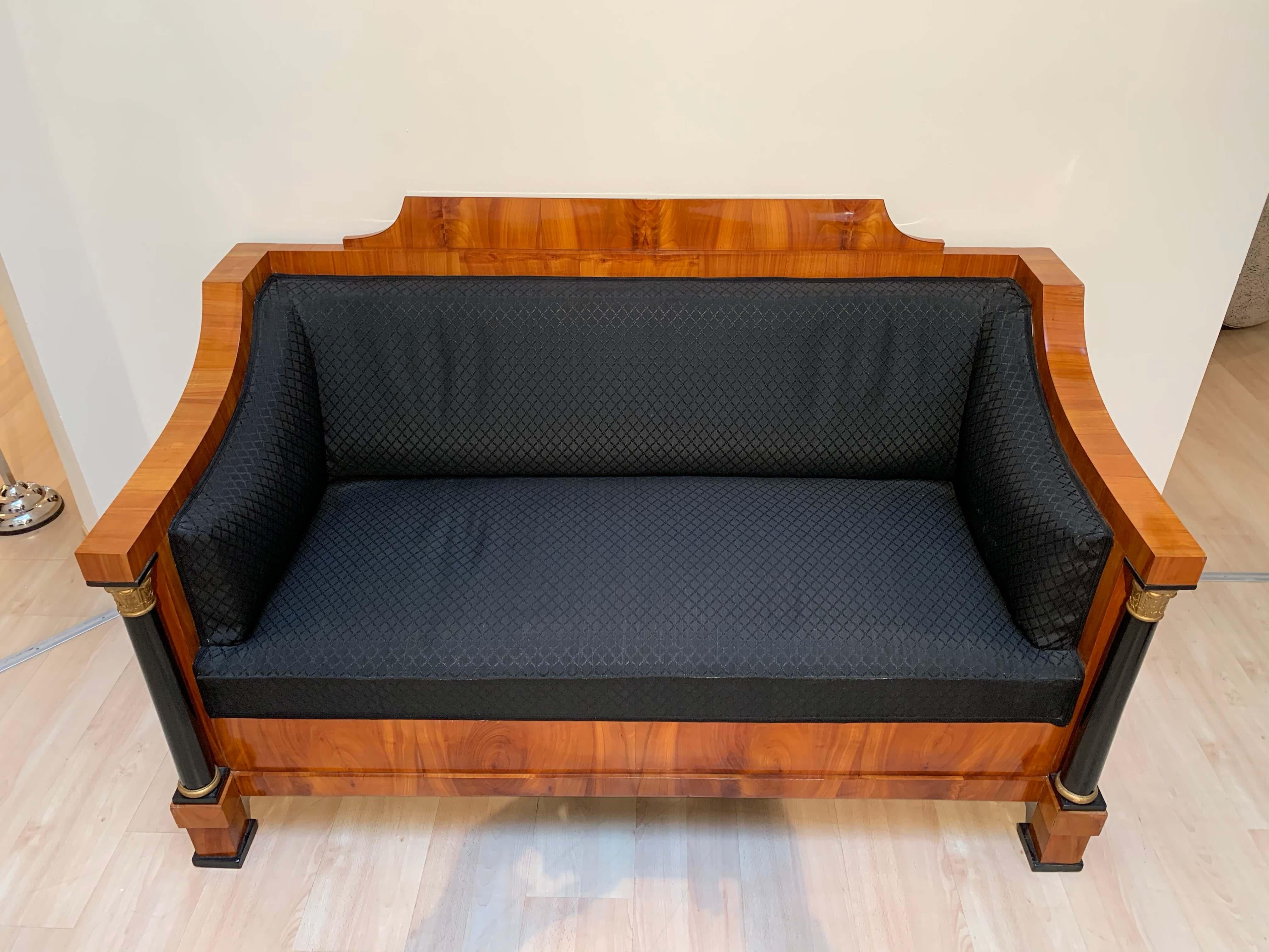 Ebonized Empire Sofa, Cherry Veneer, Full Columns, Horse Hair, Germany circa 1815
