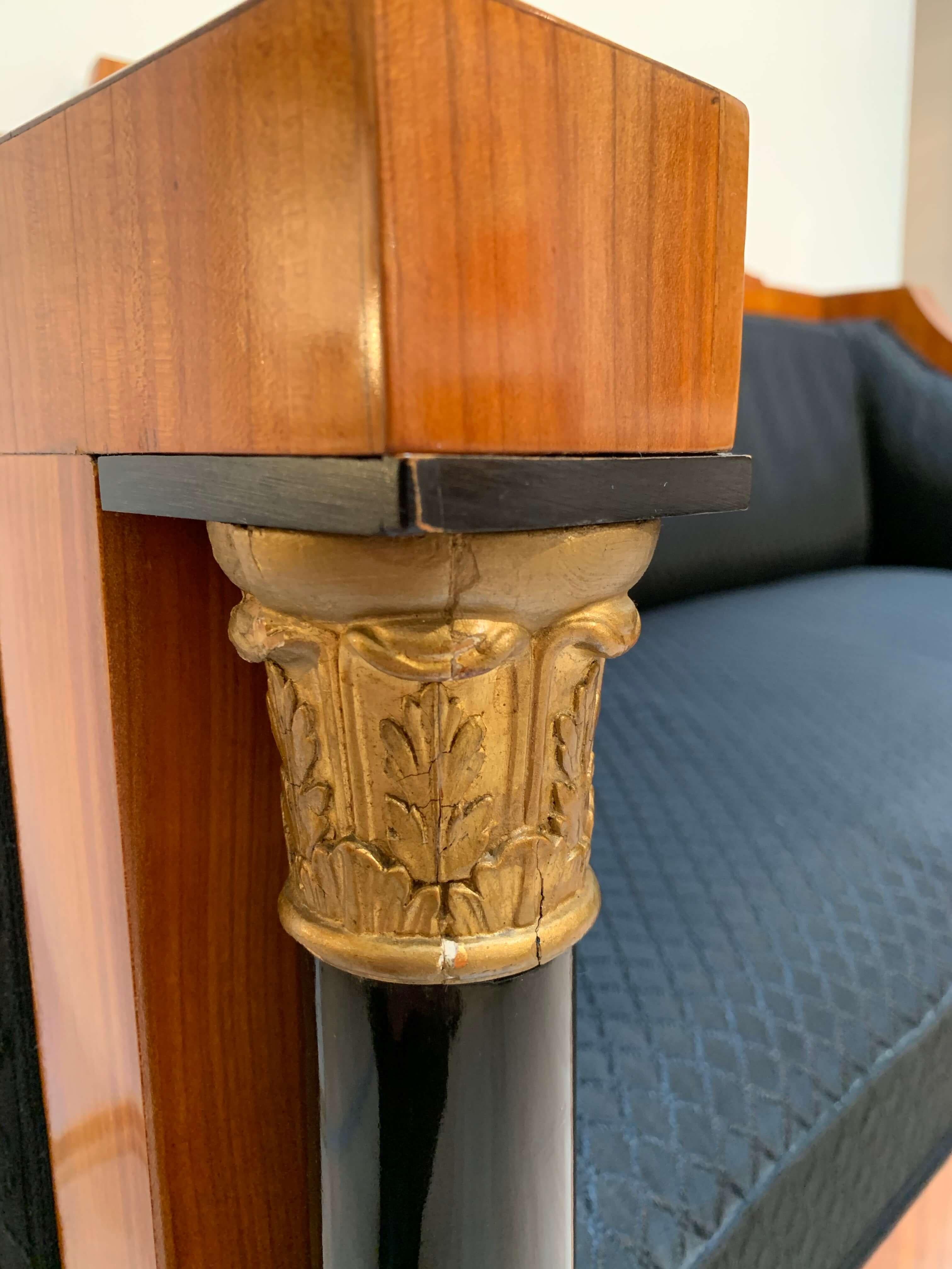 Gold Plate Empire Sofa, Cherry Veneer, Full Columns, Horse Hair, Germany circa 1815