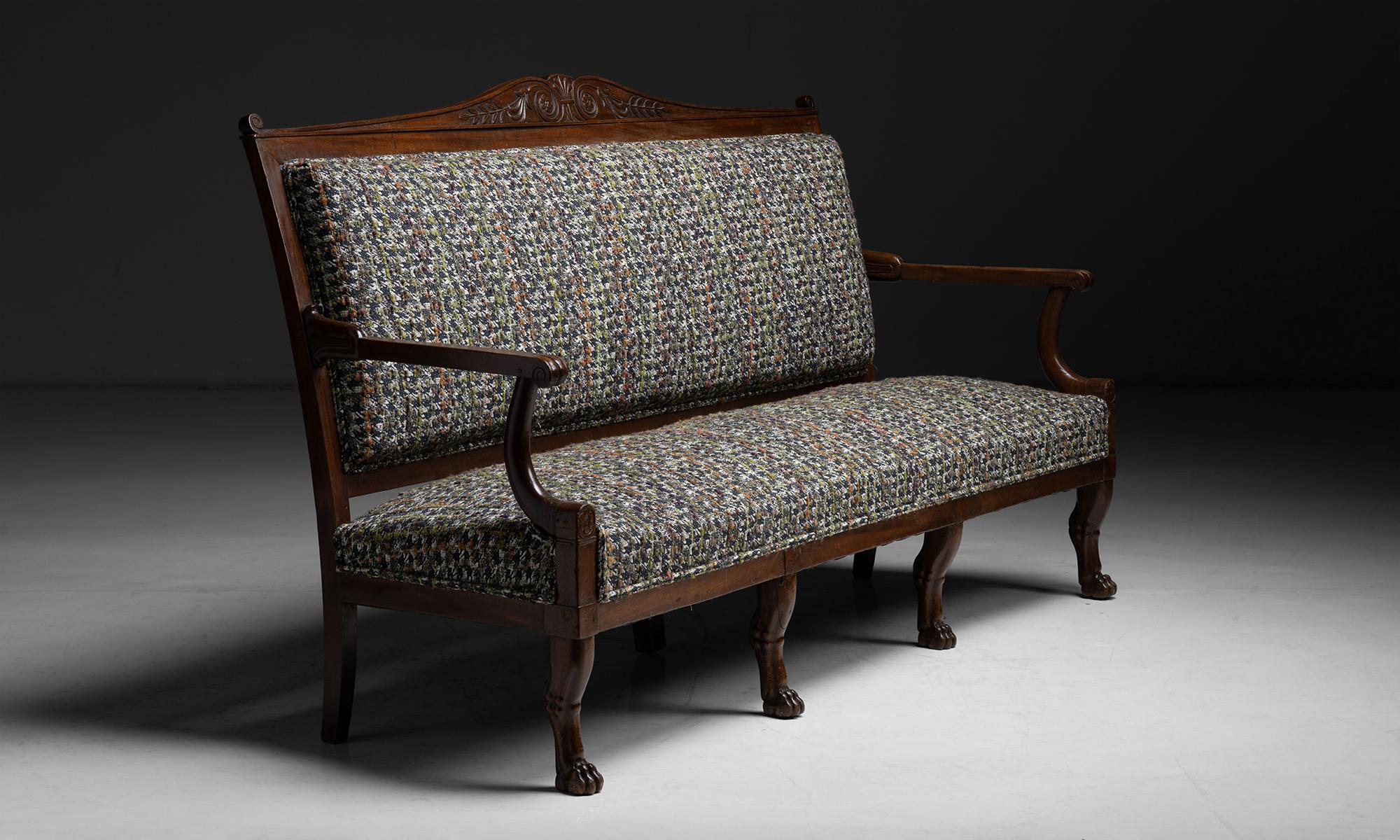 Hand-Carved Empire Sofa in Textured Wool Blend, France, circa 1840 For Sale