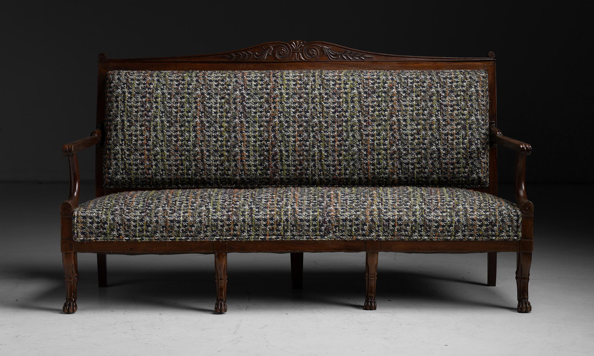 Hand-Carved Empire Sofa in Textured Wool Blend, France, circa 1840