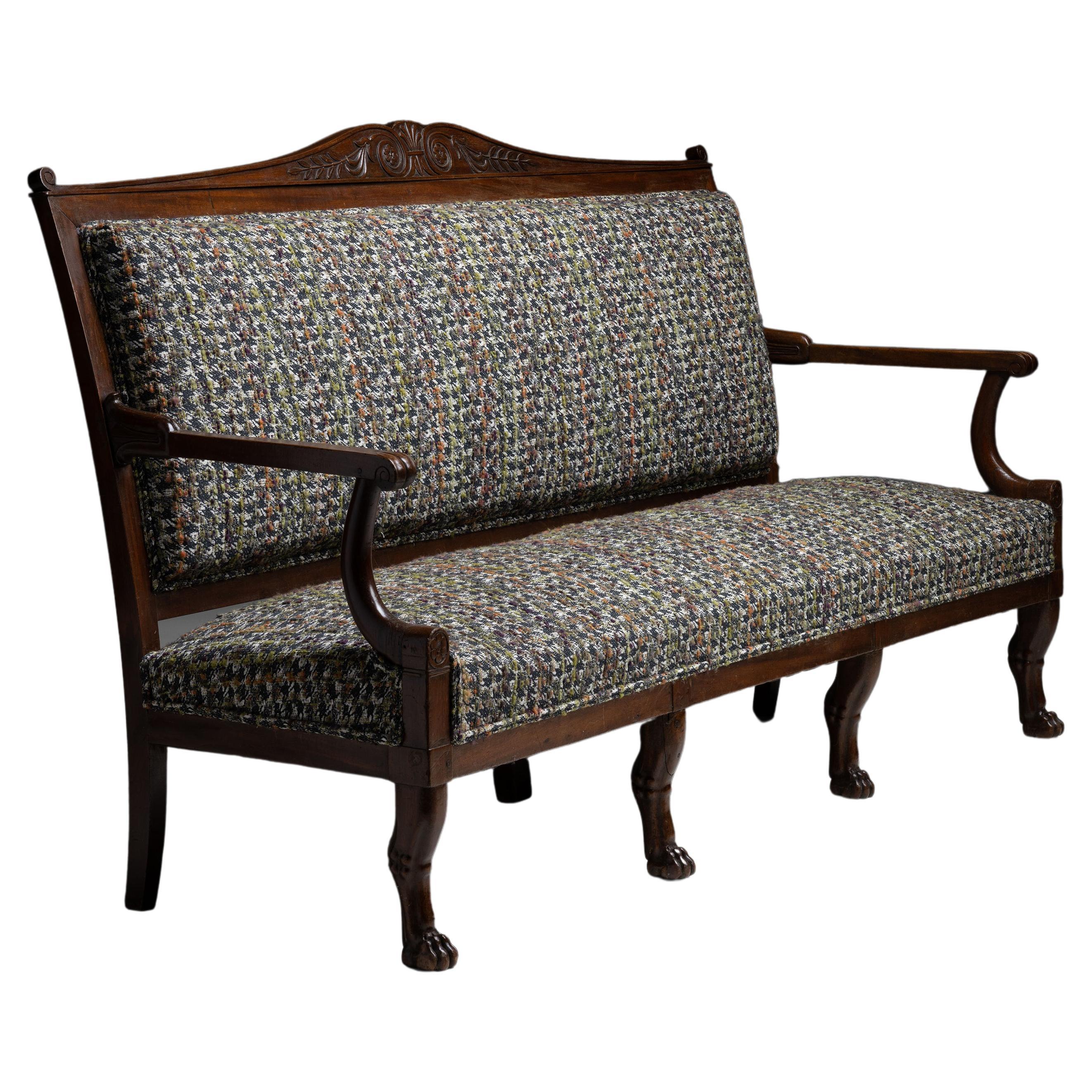 Empire Sofa in Textured Wool Blend, France, circa 1840 For Sale