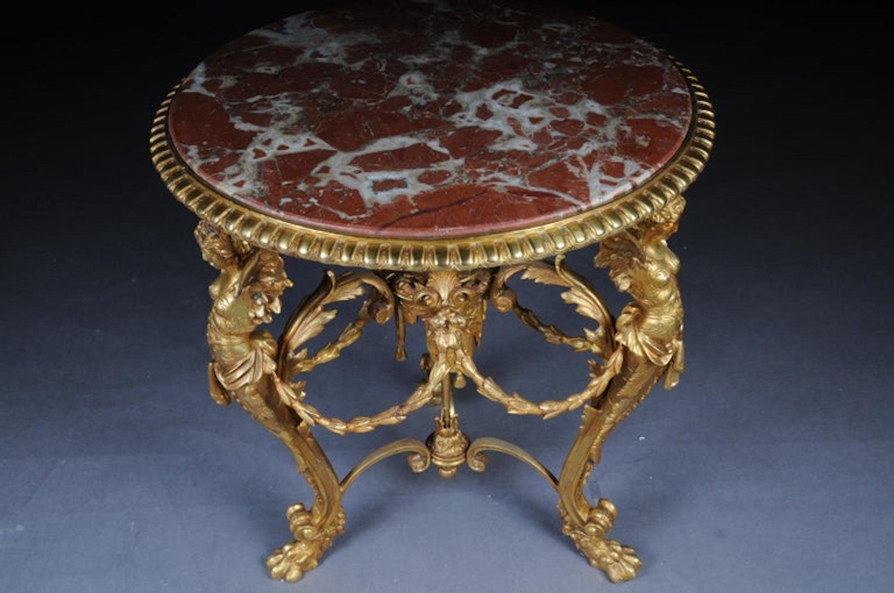 Dorato Splendido tavolo da salotto francese Empire, bronzo dorato in vendita