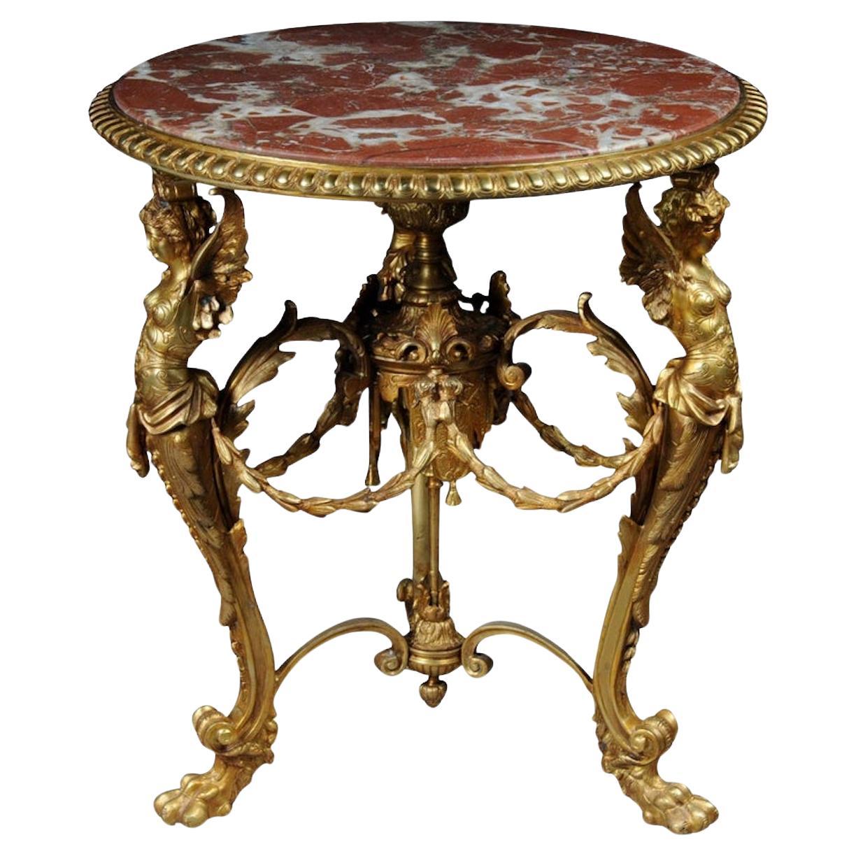Splendido tavolo da salotto francese Empire, bronzo dorato
