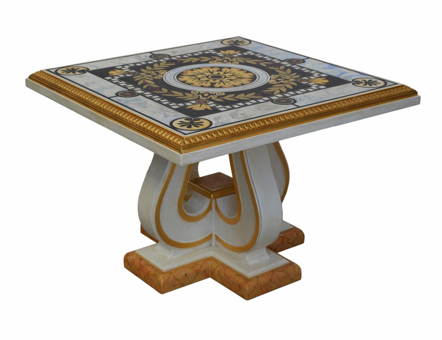 Quadratischer Couchtisch  Scagliola-Holzsockel mit Kunstplatte, handgefertigt in Italien von Cupioli (Empire) im Angebot