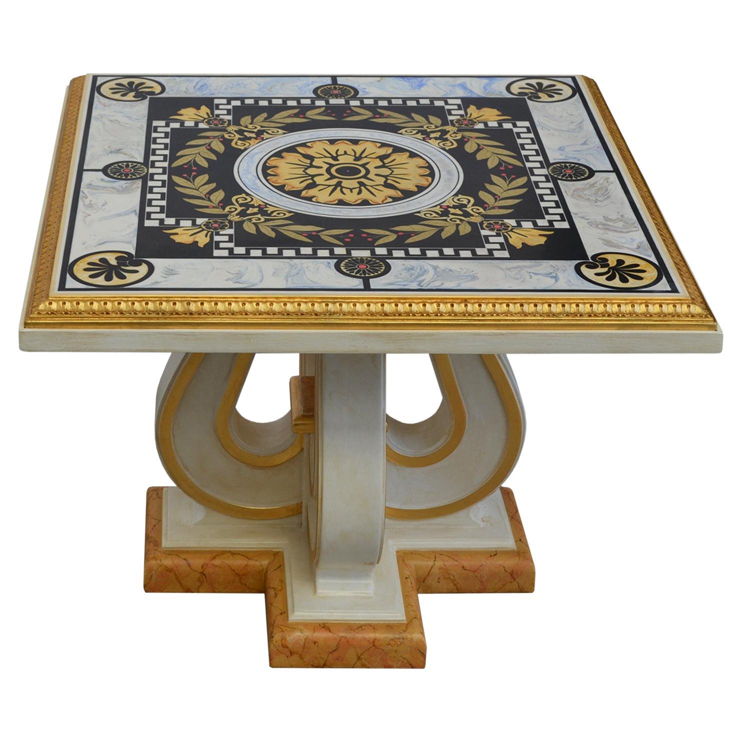 Quadratischer Couchtisch  Scagliola-Holzsockel mit Kunstplatte, handgefertigt in Italien von Cupioli