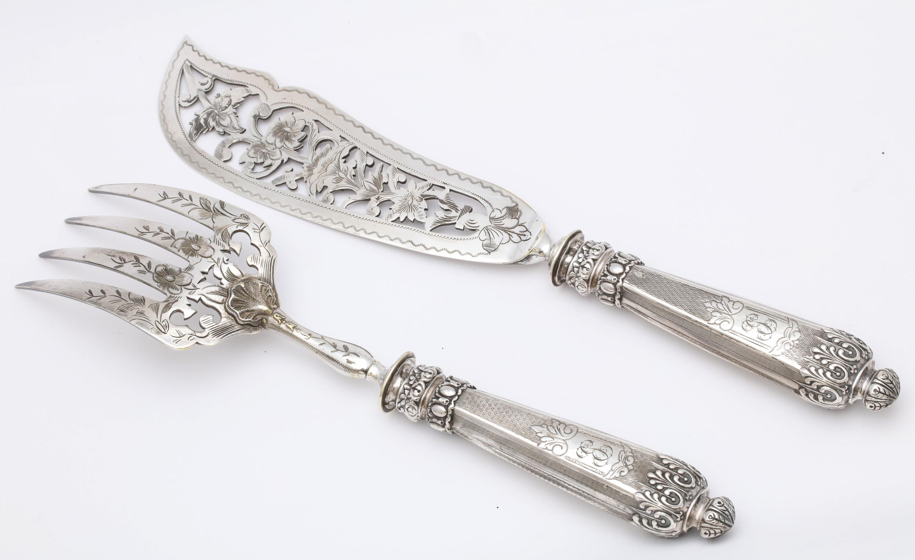 Late 19th Century Empire, Sterling Silver-Mounted Two-Piece Fish Set in Original Box, Paris For Sale