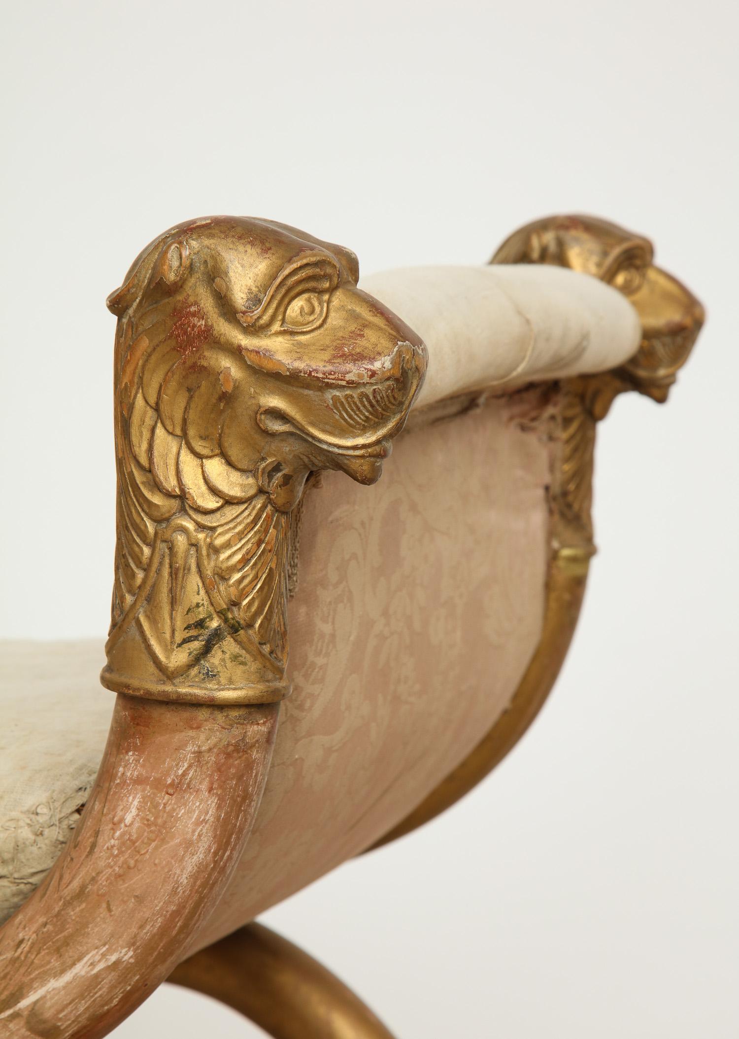 Swedish Empire Stool with Giltwood Lion Heads and Paw Feet, Sweden, Circa 1810 For Sale