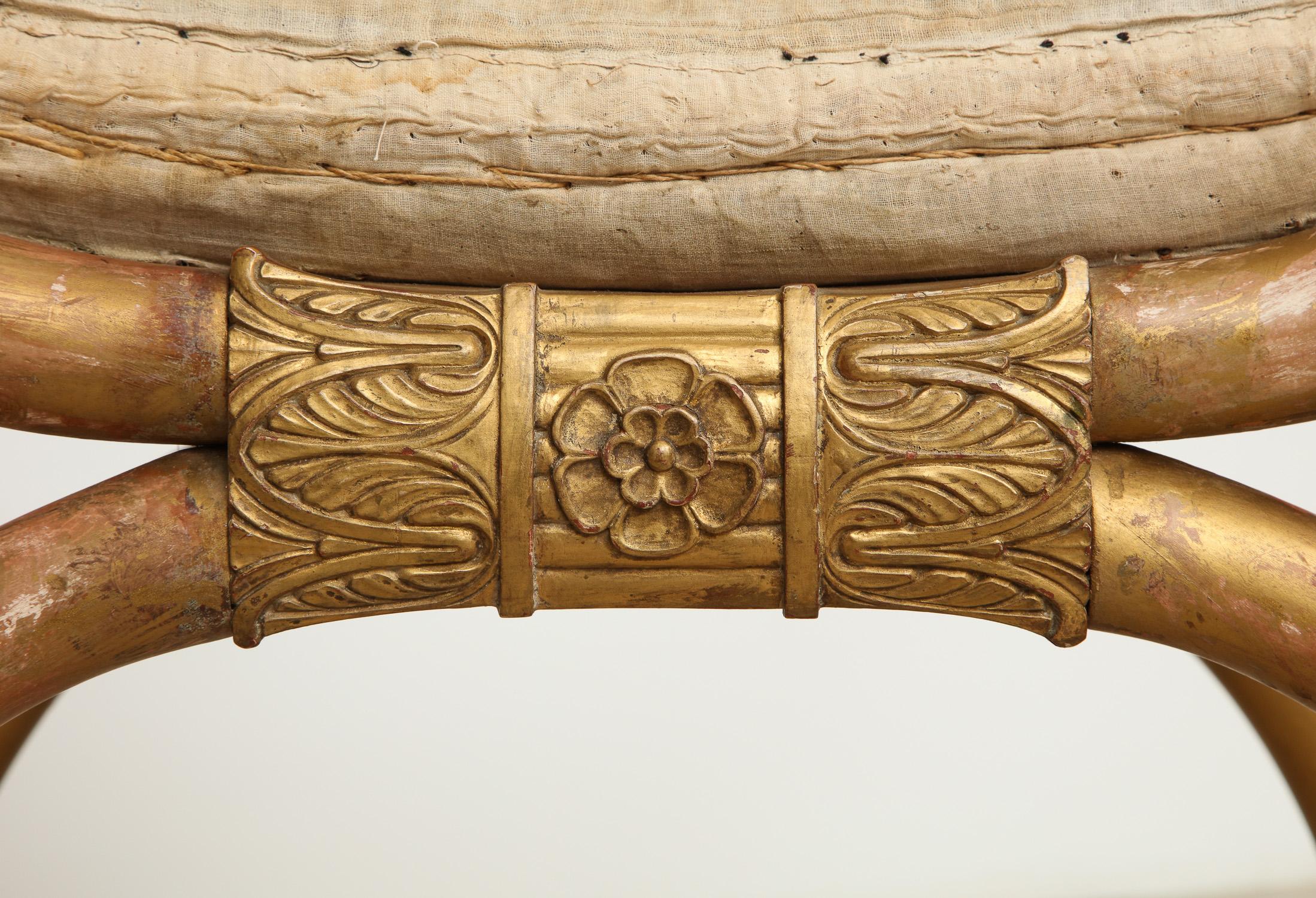 Hand-Carved Empire Stool with Giltwood Lion Heads and Paw Feet, Sweden, Circa 1810 For Sale