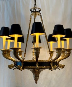 Empire Style 10 Arm Chandelier in Solid Brass by Chapman Manufacturing Co C 1998