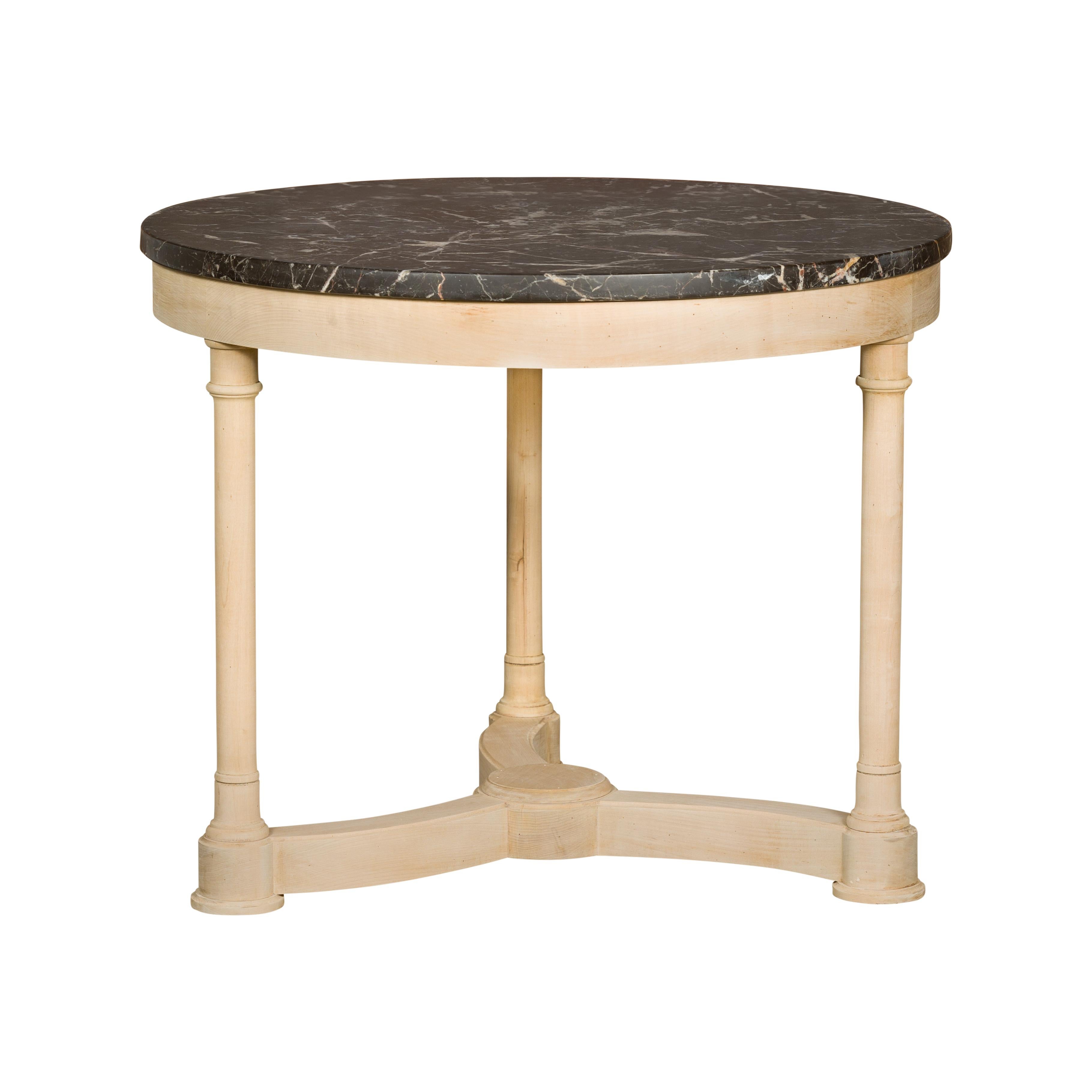 Empire Style 19th Century French Walnut Table with Black Marble Top and Columns 10