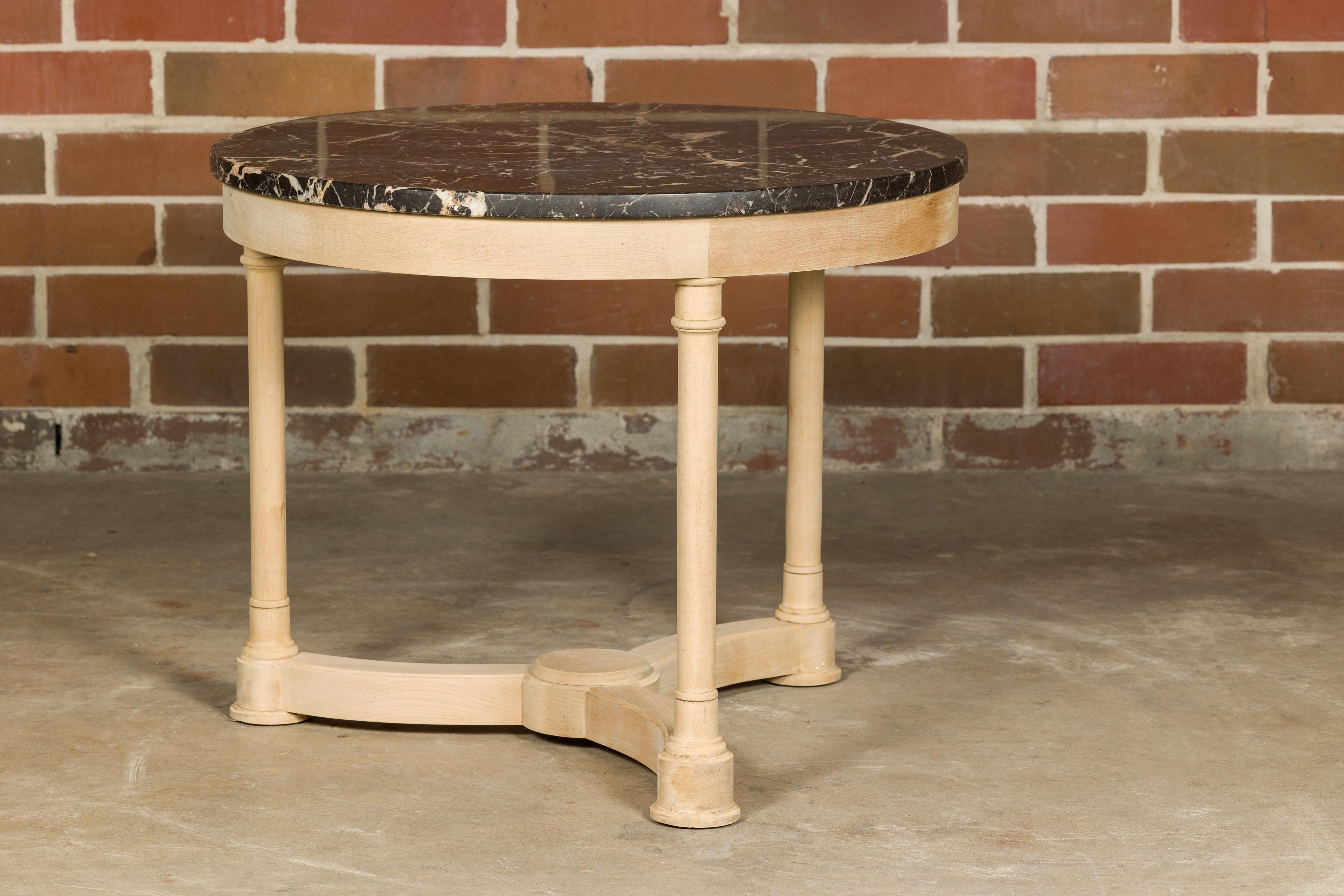 Empire Style 19th Century French Walnut Table with Black Marble Top and Columns 4