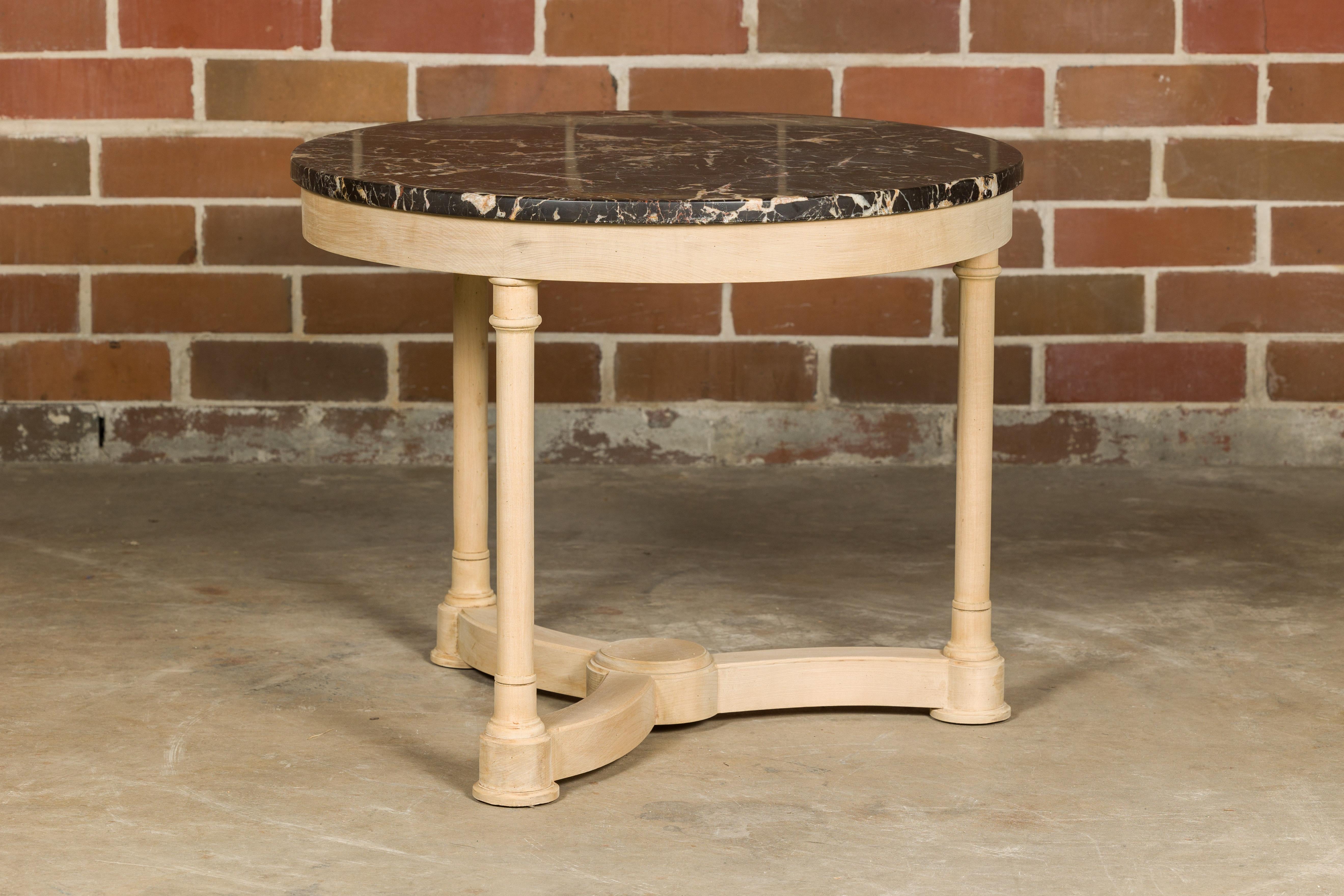 Empire Style 19th Century French Walnut Table with Black Marble Top and Columns 5