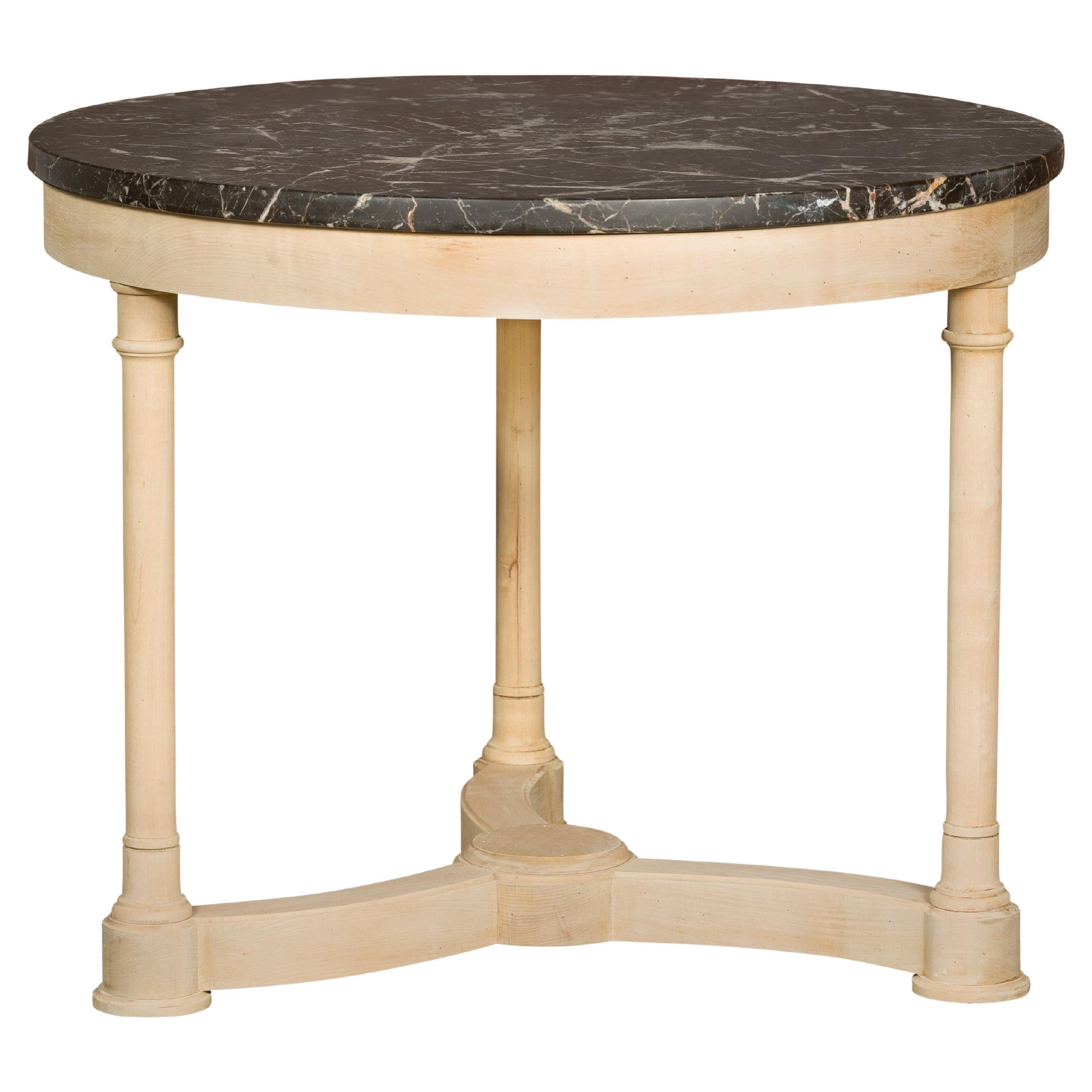 Empire Style 19th Century French Walnut Table with Black Marble Top and Columns