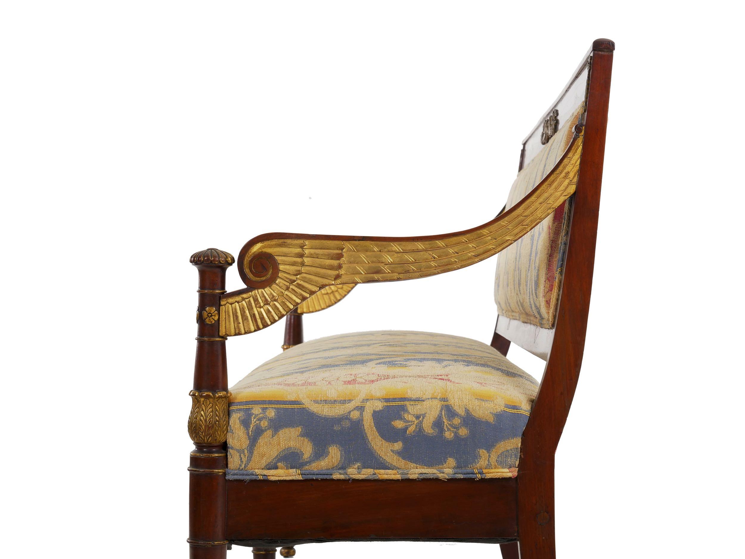 Empire Style Antique Mahogany Winged Sofa Settee, Early 20th Century 9