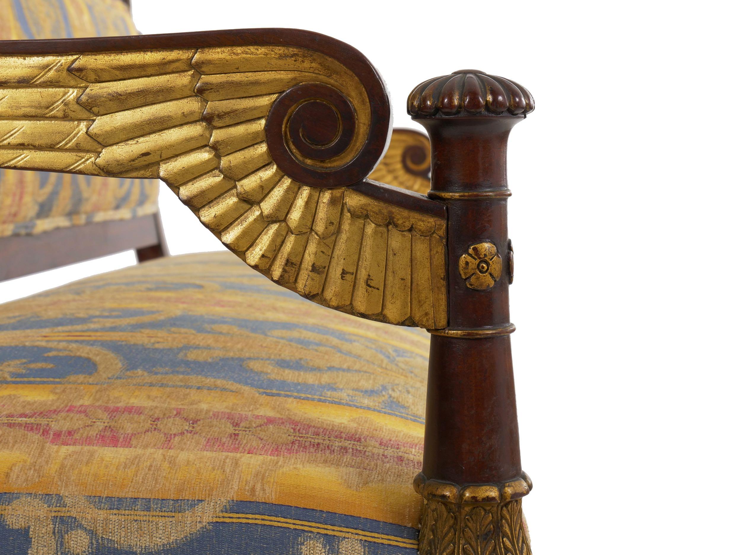 Empire Style Antique Mahogany Winged Sofa Settee, Early 20th Century 12